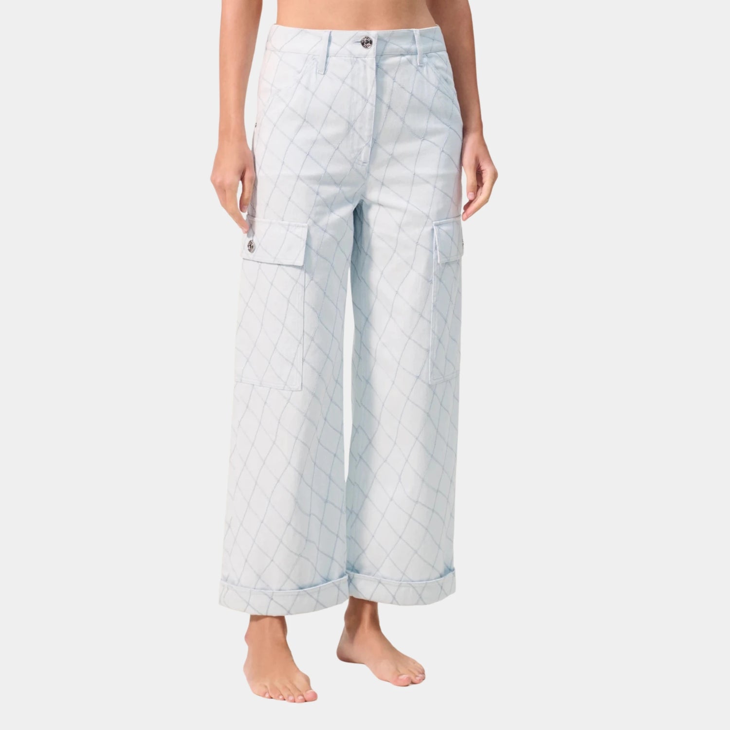 Chanel Jeans in Light Blue Embroidered Denim, Front