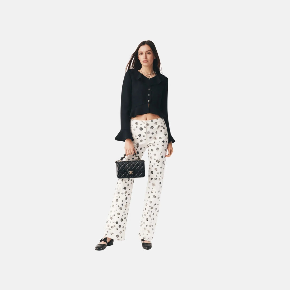 Chanel Jeans in White Laminated Denim, Front