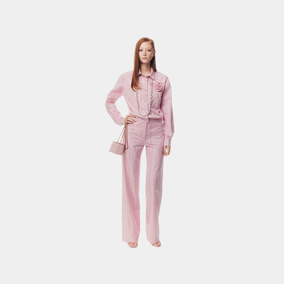 Jumpsuit Printed Cotton Poplin Light Pink White Dark Pink