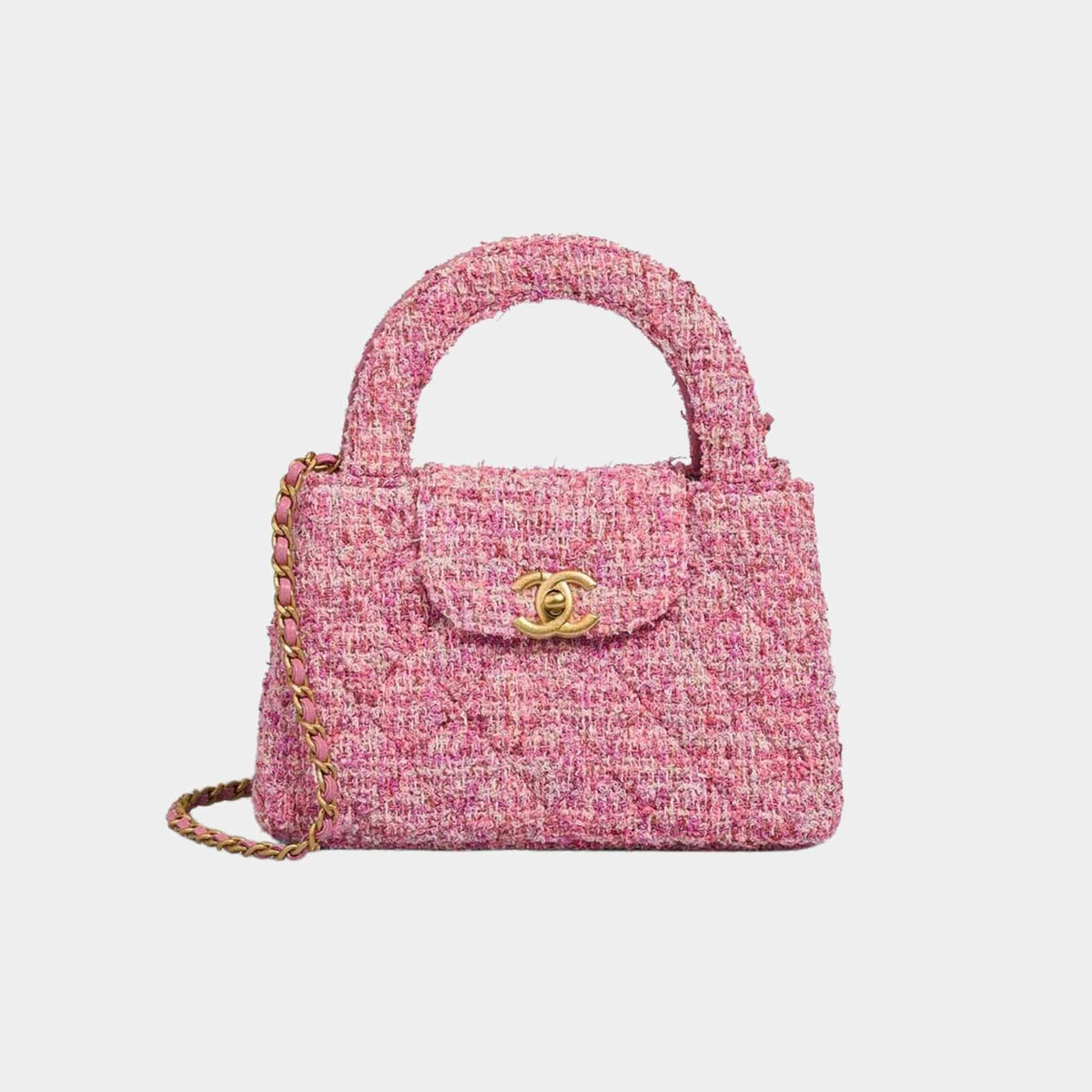 حقيبة Kelly متوسطة من Tweed باللون الوردي