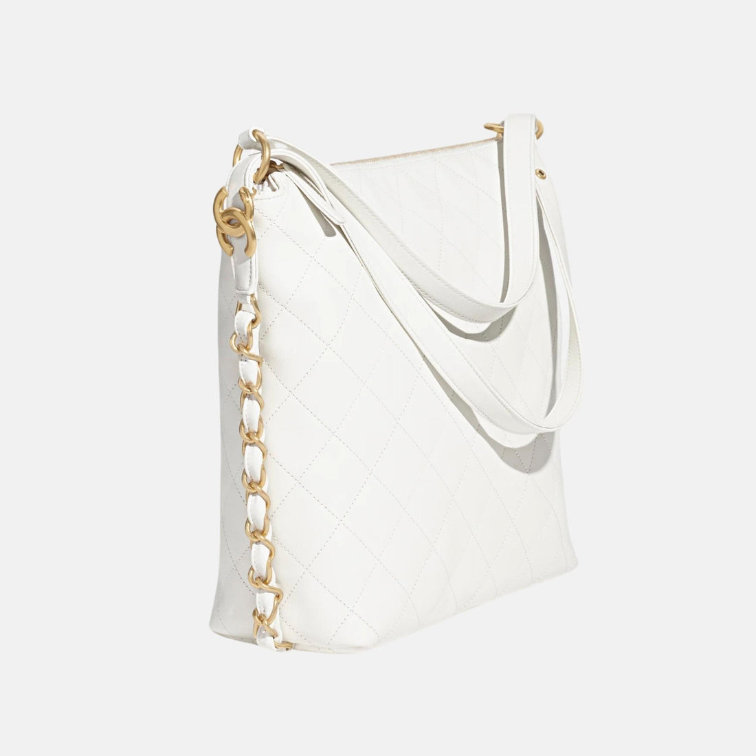Chanel حقيبة ظهر كبيرة من جلد العجل ومعدن بلون معدني، جانب