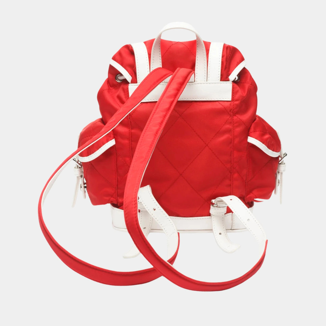 Chanel Large Backpack Nylon Calfskin & Silver-Tone Metal Red & White