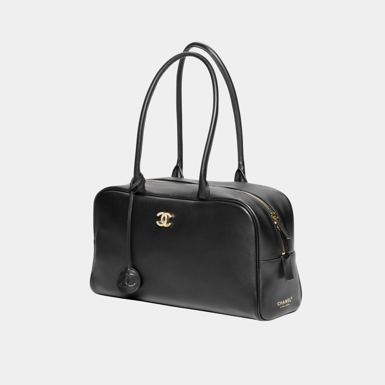Chanel Large bowling Bag Calfskin &amp; Gold-Plated Metal Black, Front 
