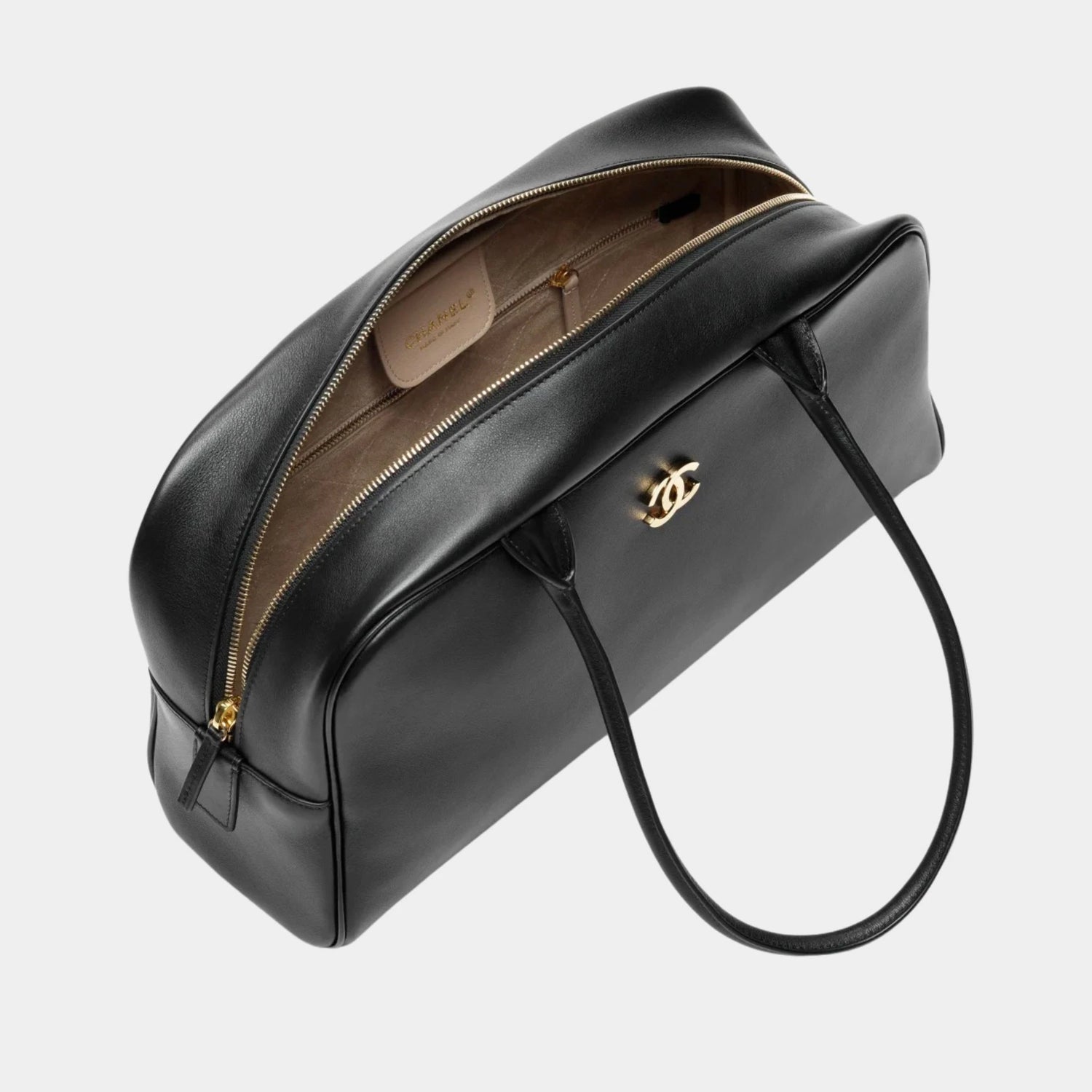 Chanel Large bowling Bag Calfskin &amp; Gold-Plated Metal Black, top