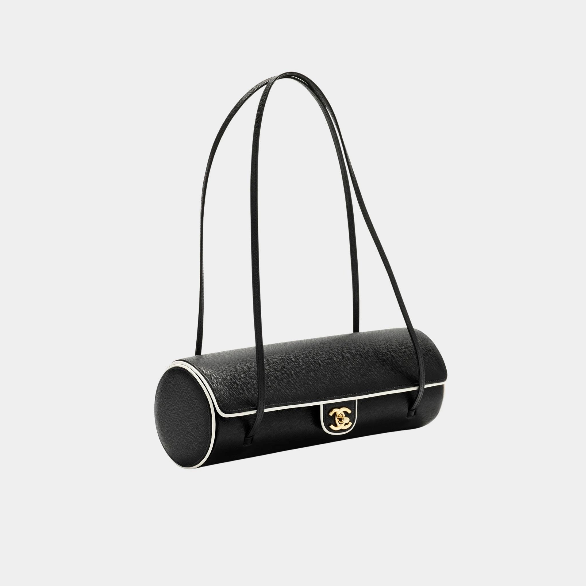 Chanel Large Bowling Bag Grained veal lamb &amp; Gold-Plated Metal Black &amp; white, FRont 