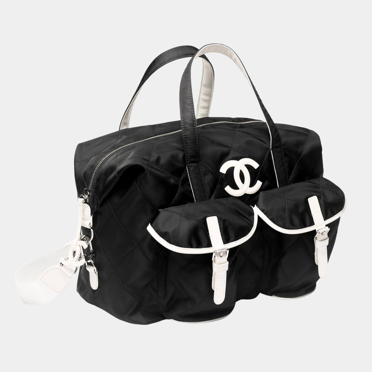 Large Bowling Bag Nylon Calfskin & Silver-Tone Metal — أسود وأبيض