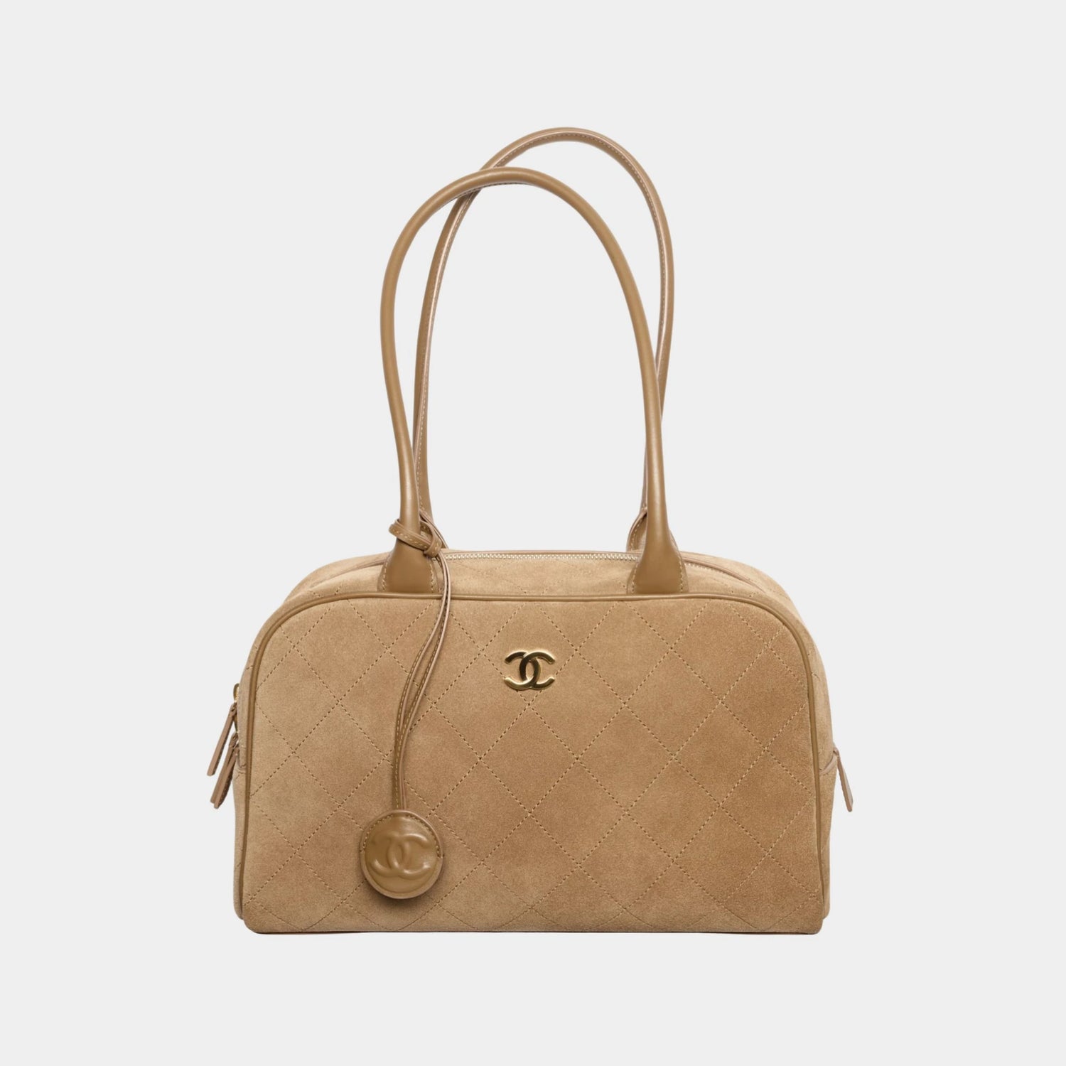 Large Bowling Bag Suede, Calfskin &amp; Gold-Tone Metal