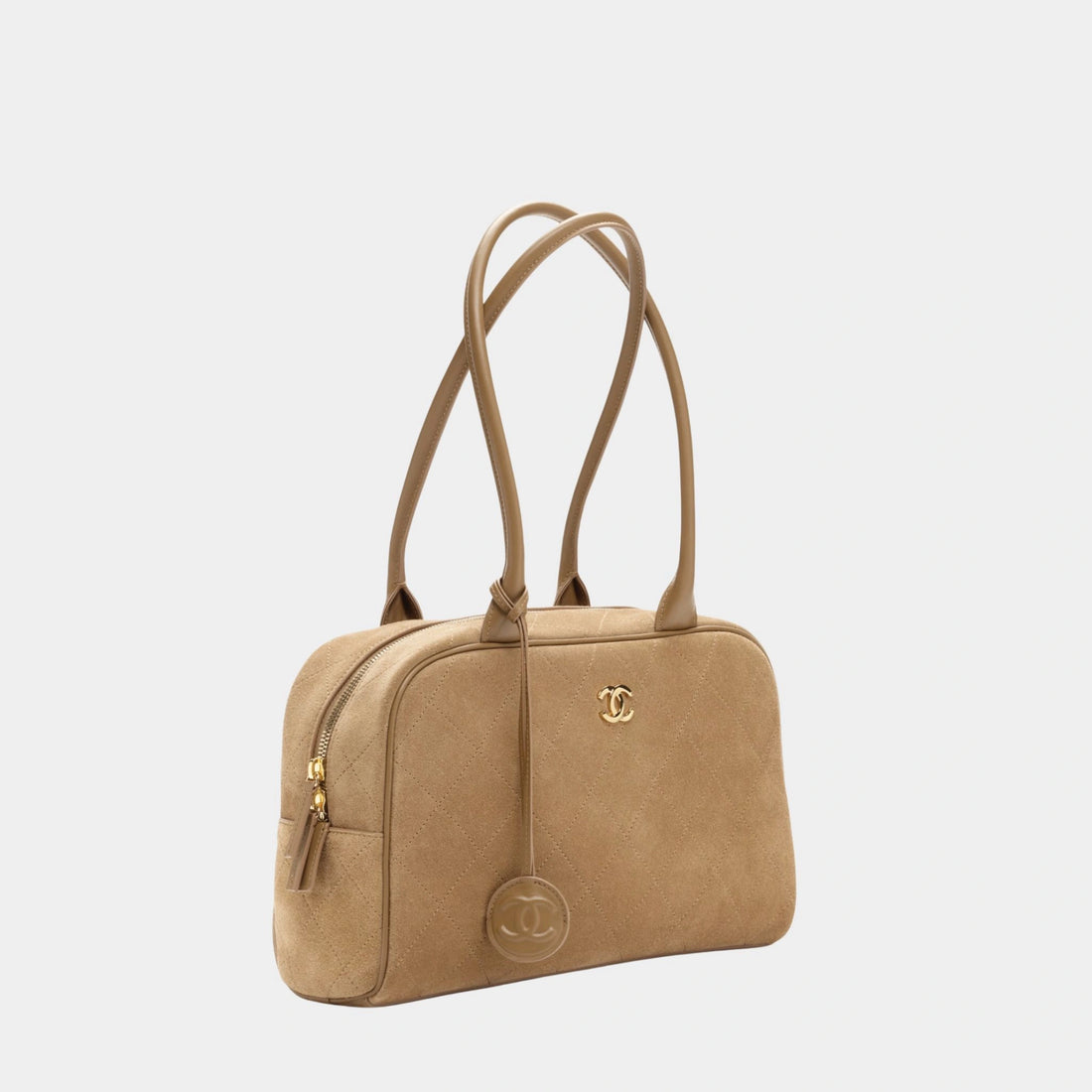 Large Bowling Bag Suede, Calfskin & Gold-Tone Metal
