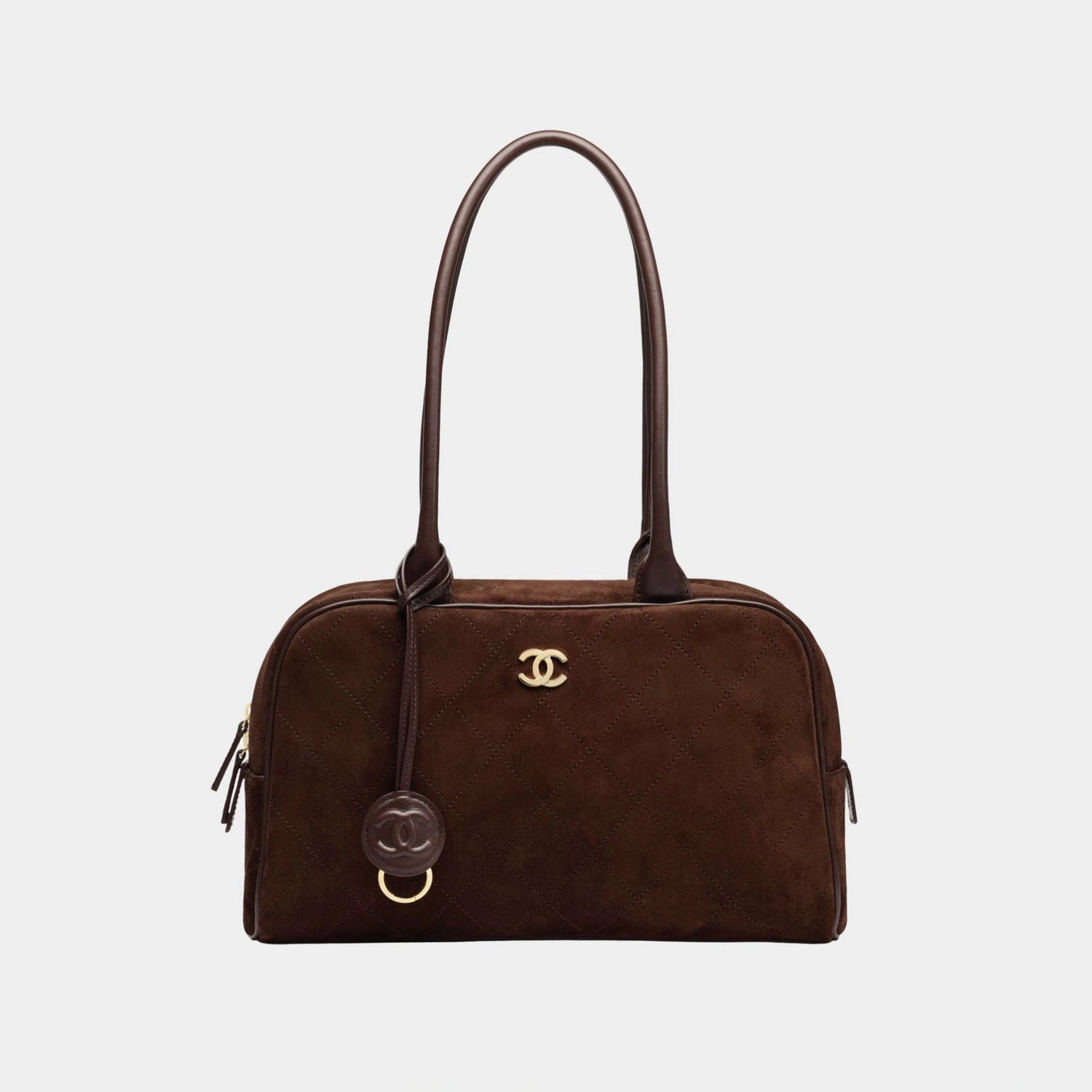 Large Bowling Bag Suede, Calfskin &amp; Gold-Tone Metal