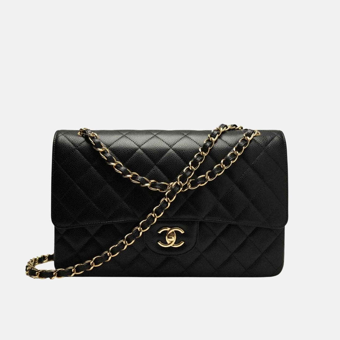 Chanel Large Classic Grained Calfskin Handbag In Gold Tone Metal, Front