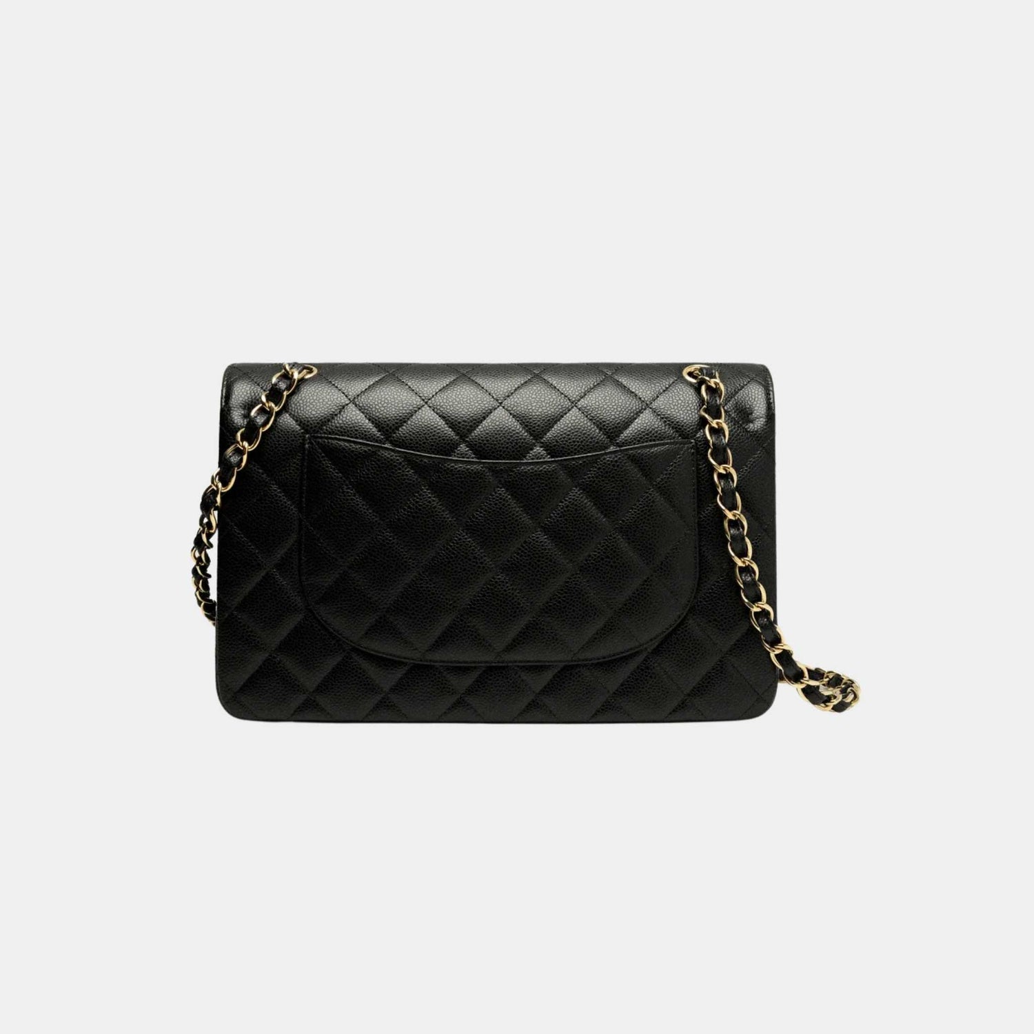 Chanel Large Classic Handbag Grained Calfskin Gold Tone Metal Black, Back