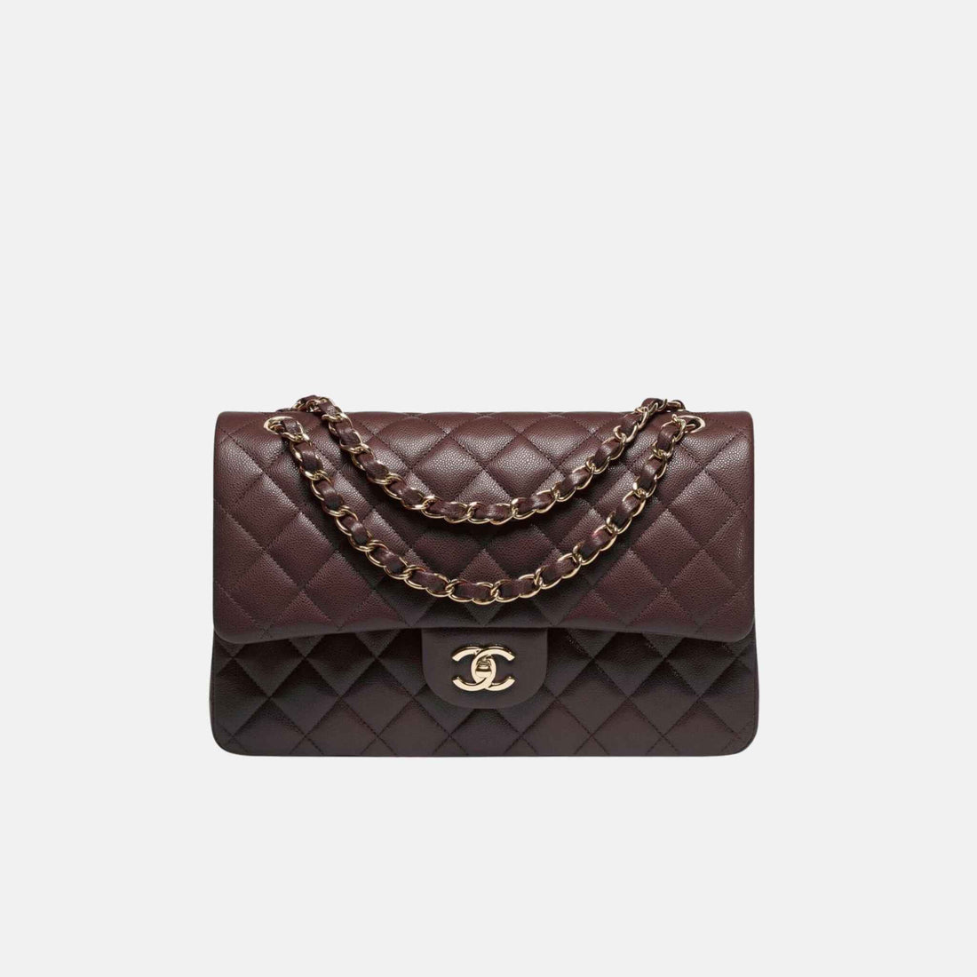 Chanel Large Classic Handbag In Grained Shiny Calfskin And Gold Tone Metal, Dark Brown, Front