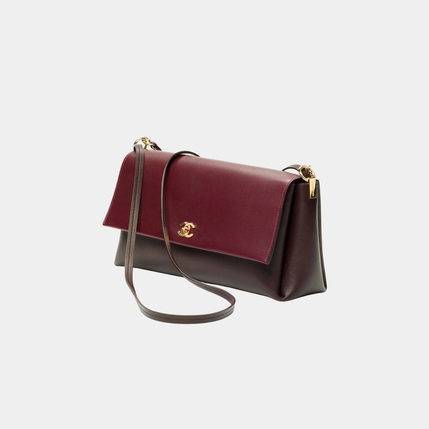 Chanel Large Flap Bag Calfskin &amp; Gold-Plated Metal Dark Brown &amp; Burgundy, Front 