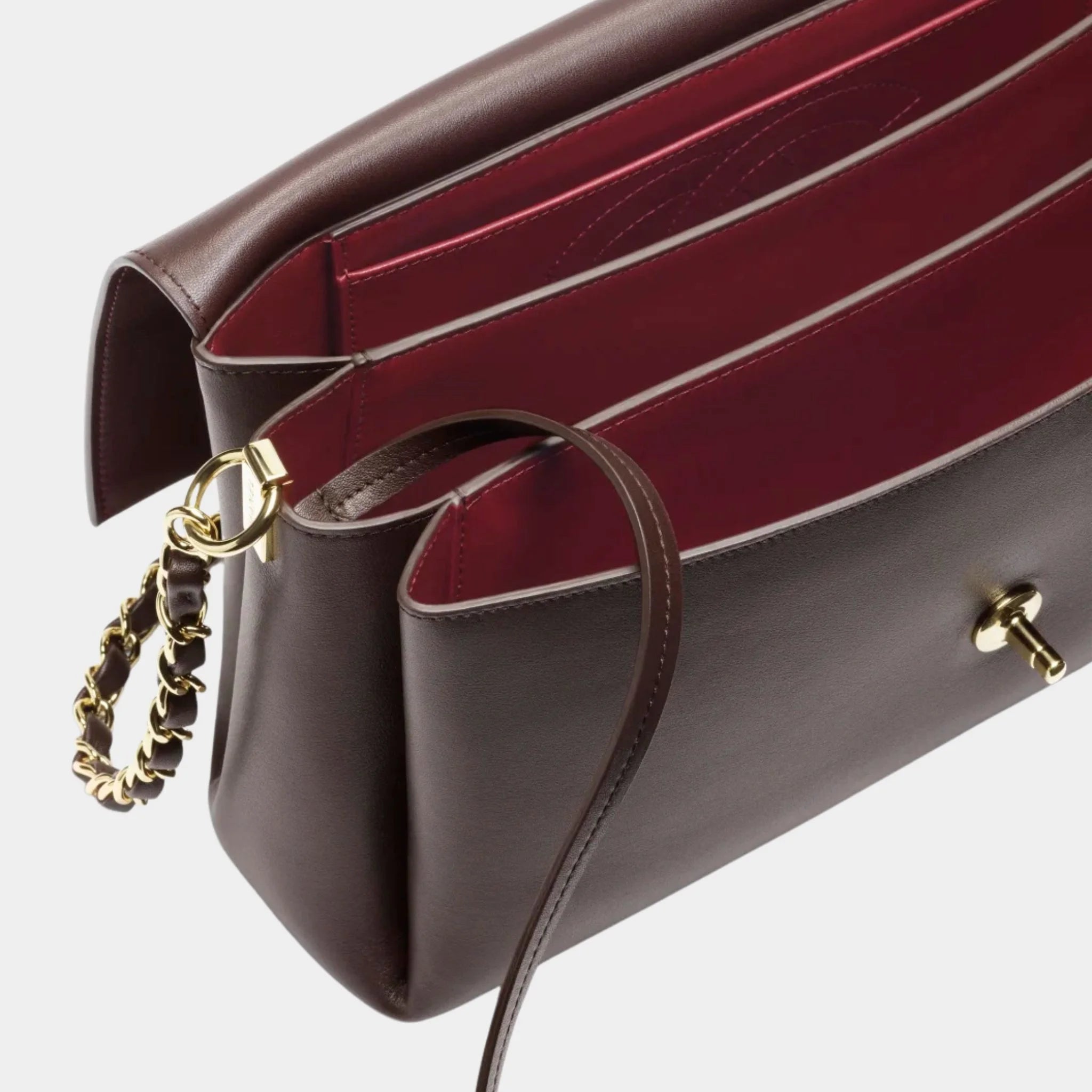 Chanel Large Flap Bag Calfskin &amp; Gold-Plated Metal Dark Brown &amp; Burgundy, top