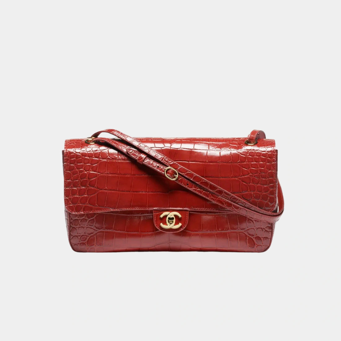 Large Flap Bag Crocodile-Embossed Calfskin & Gold-Tone Metal