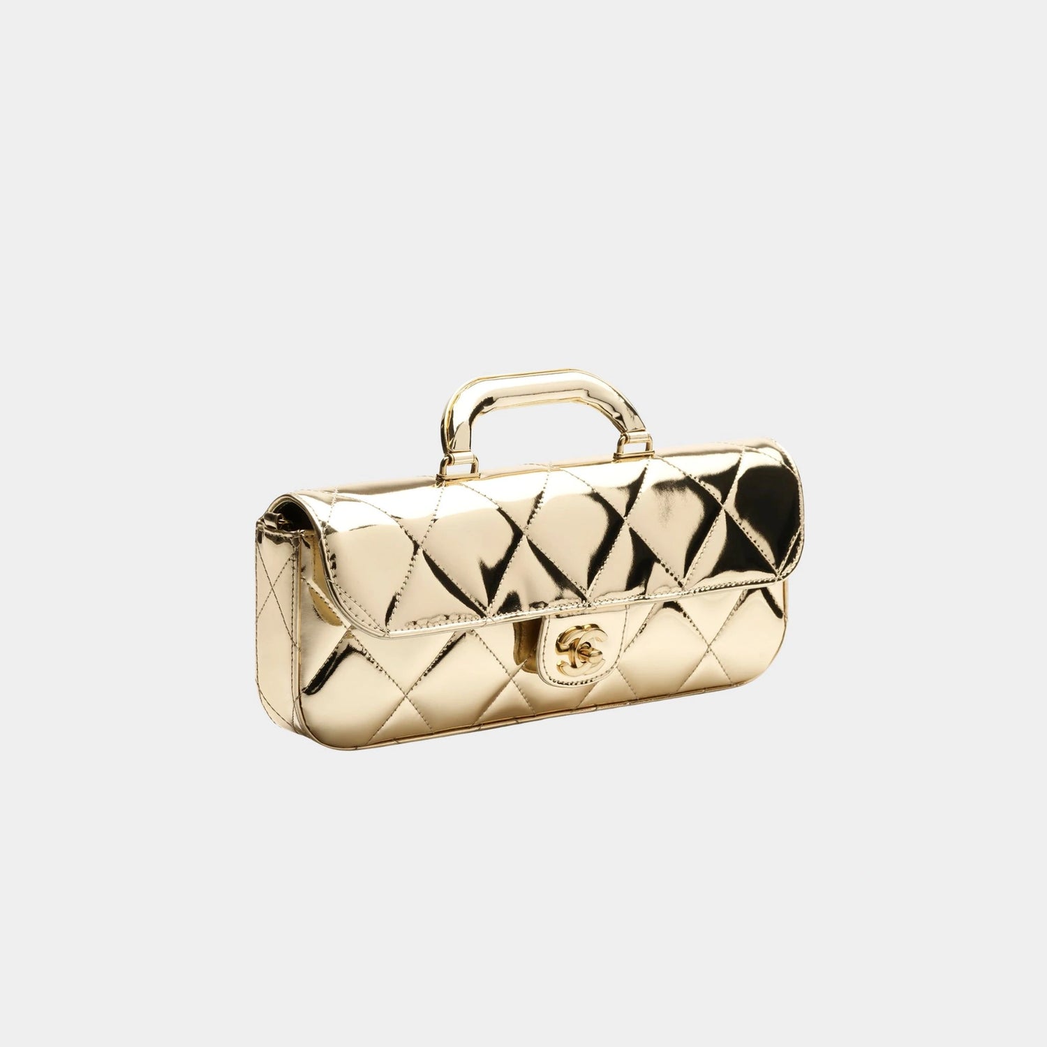Large Flap Bag With Handle Metallic Mirror Calfskin &amp; Gold Metal