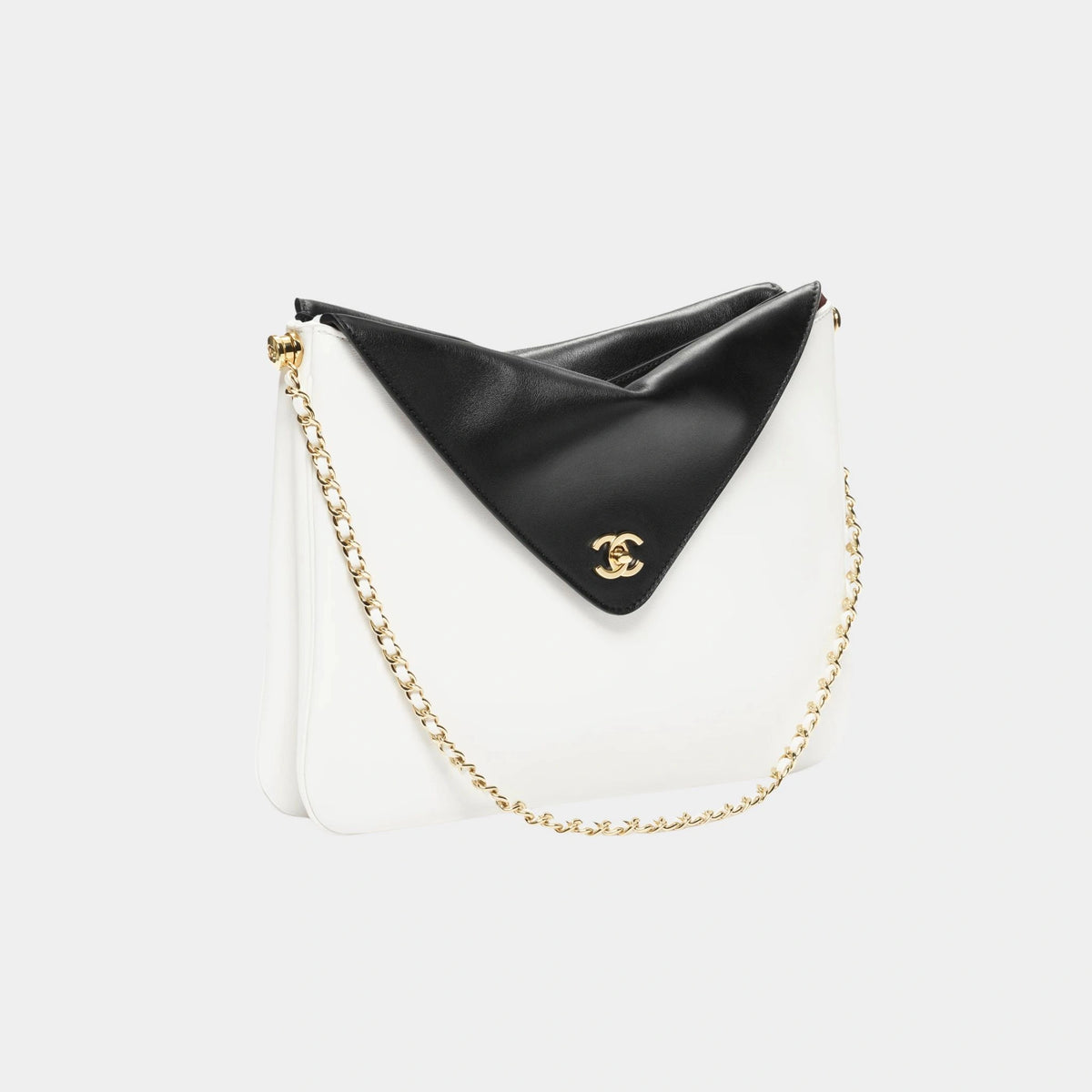 Large Hob Bag Calfskin & Gold-Plated Metal Black & White