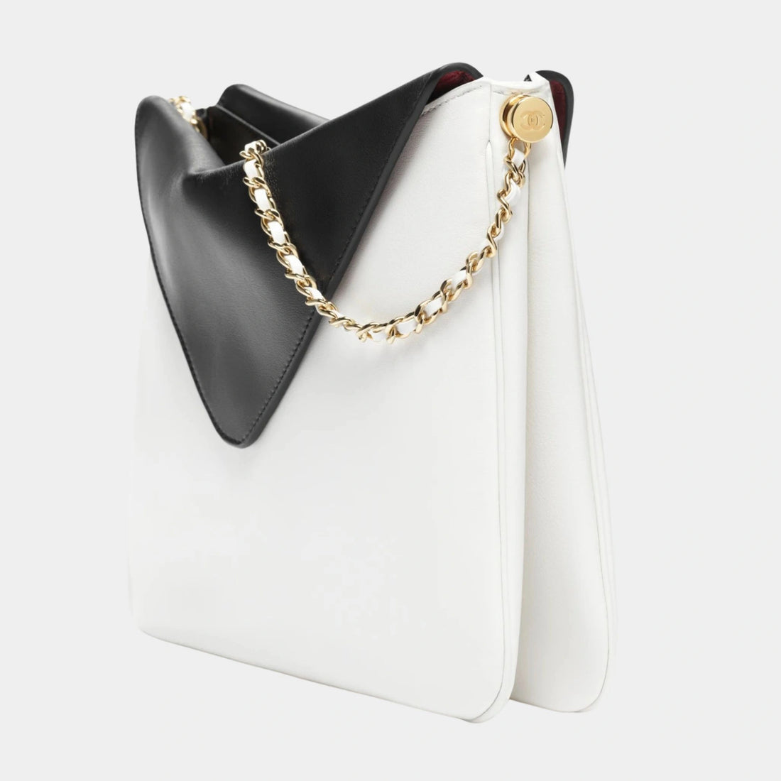 Chanel Large Hob Bag Calfskin & Gold-Plated Metal Black & White
