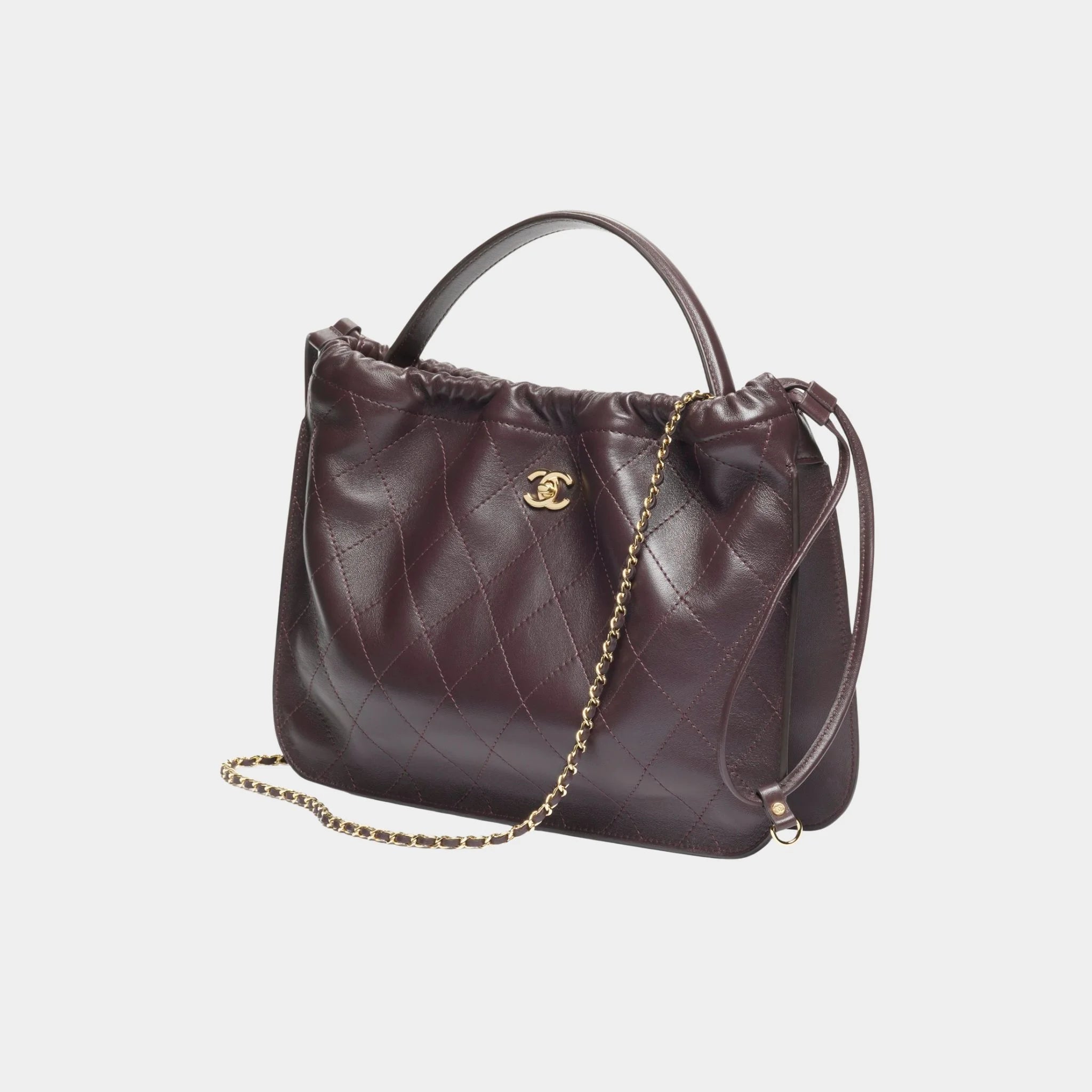 Chanel Large Hob Bag Lamb &amp; Gold-Plated Metal Dark brown, front 