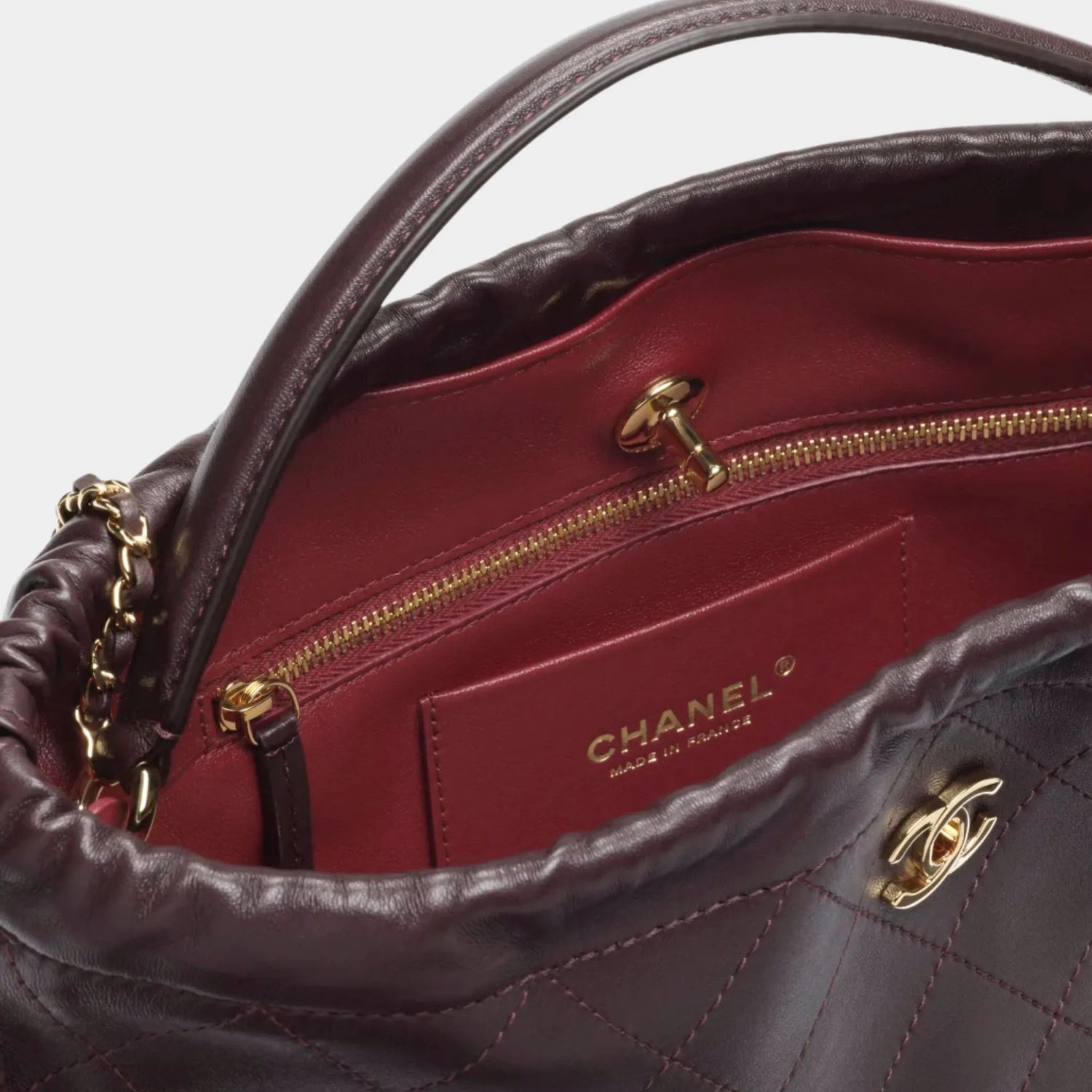 Chanel Large Hob Bag Lamb &amp; Gold-Plated Metal Dark brown, Inside