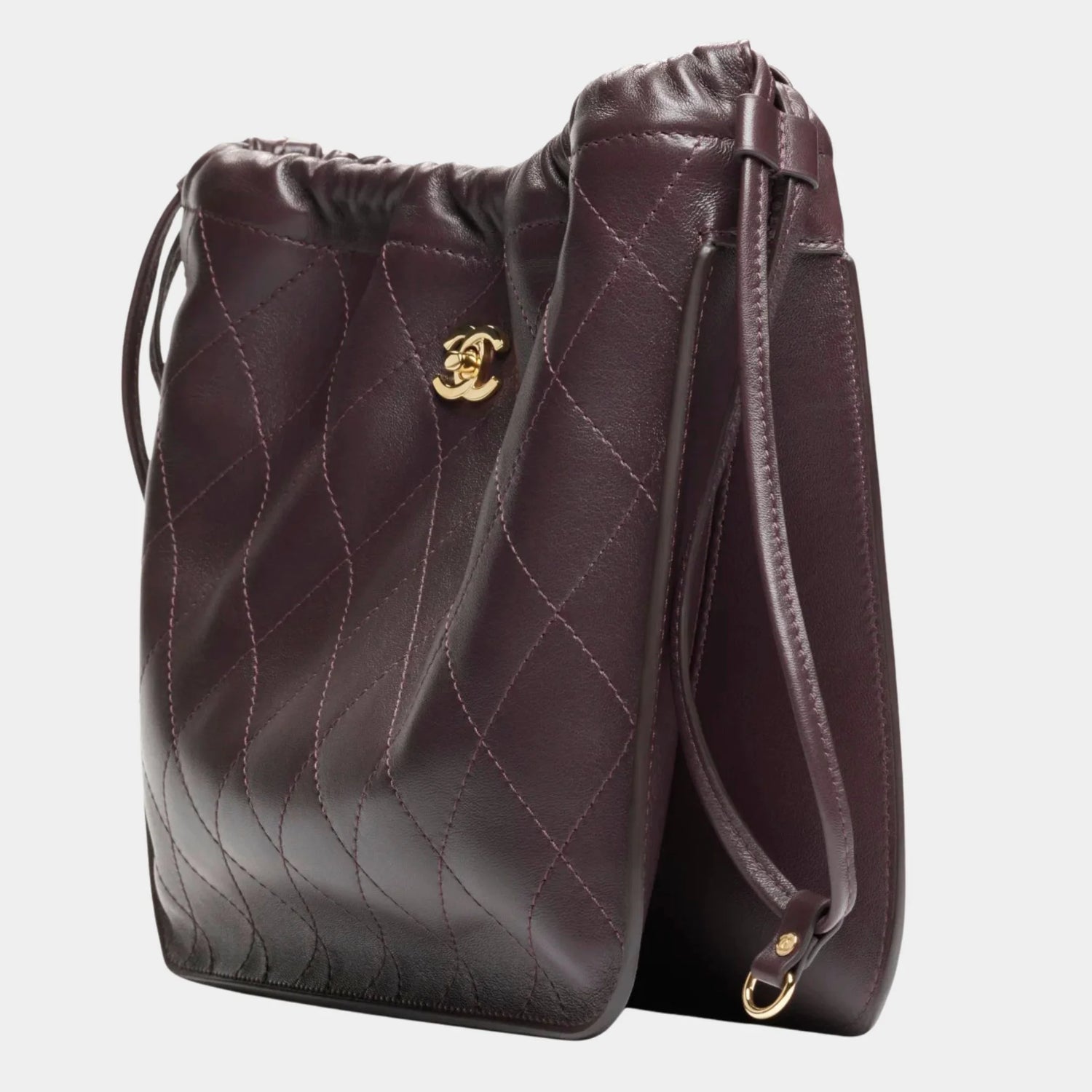 Chanel Large Hob Bag Lamb &amp; Gold-Plated Metal Dark brown, Side