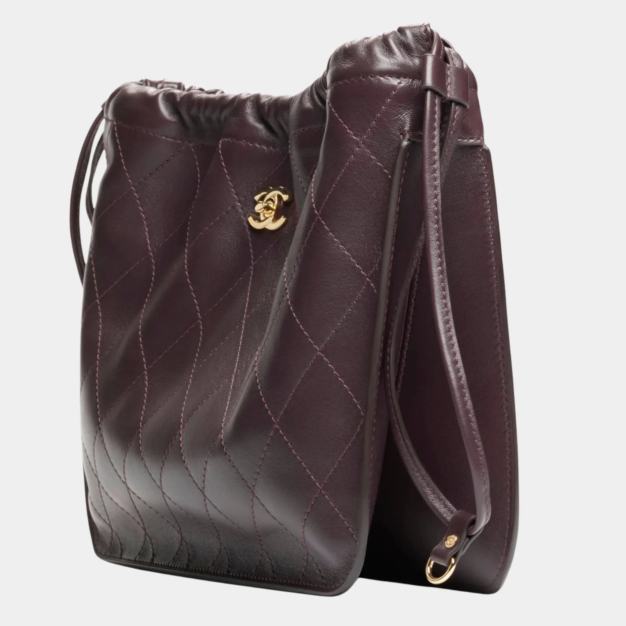 Chanel Large Hob Bag Lamb &amp; Gold-Plated Metal Dark brown, Side