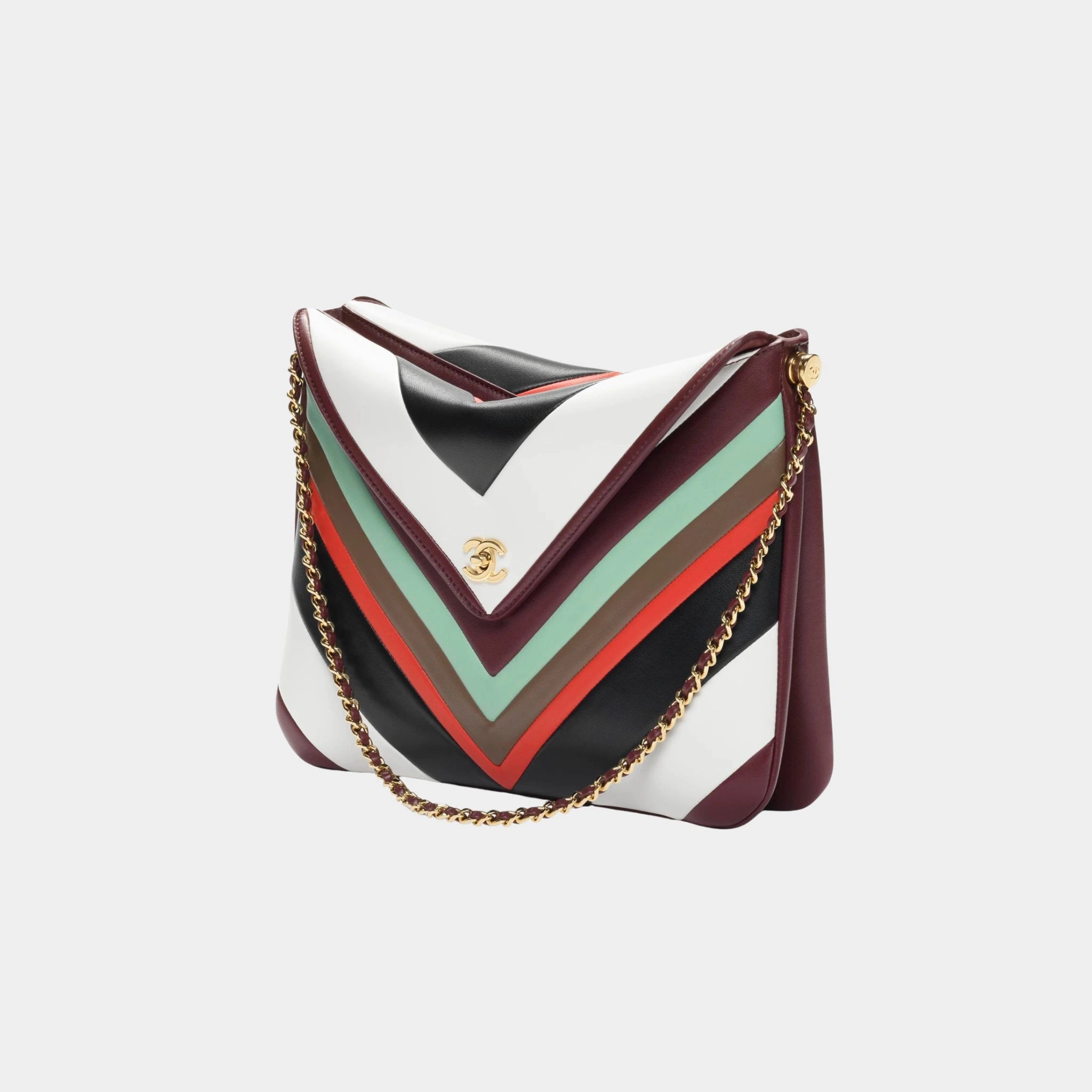 Chanel Large Hob Bag Lamb &amp; Gold-Plated Metal White/Black/Red &amp; Light Green, front