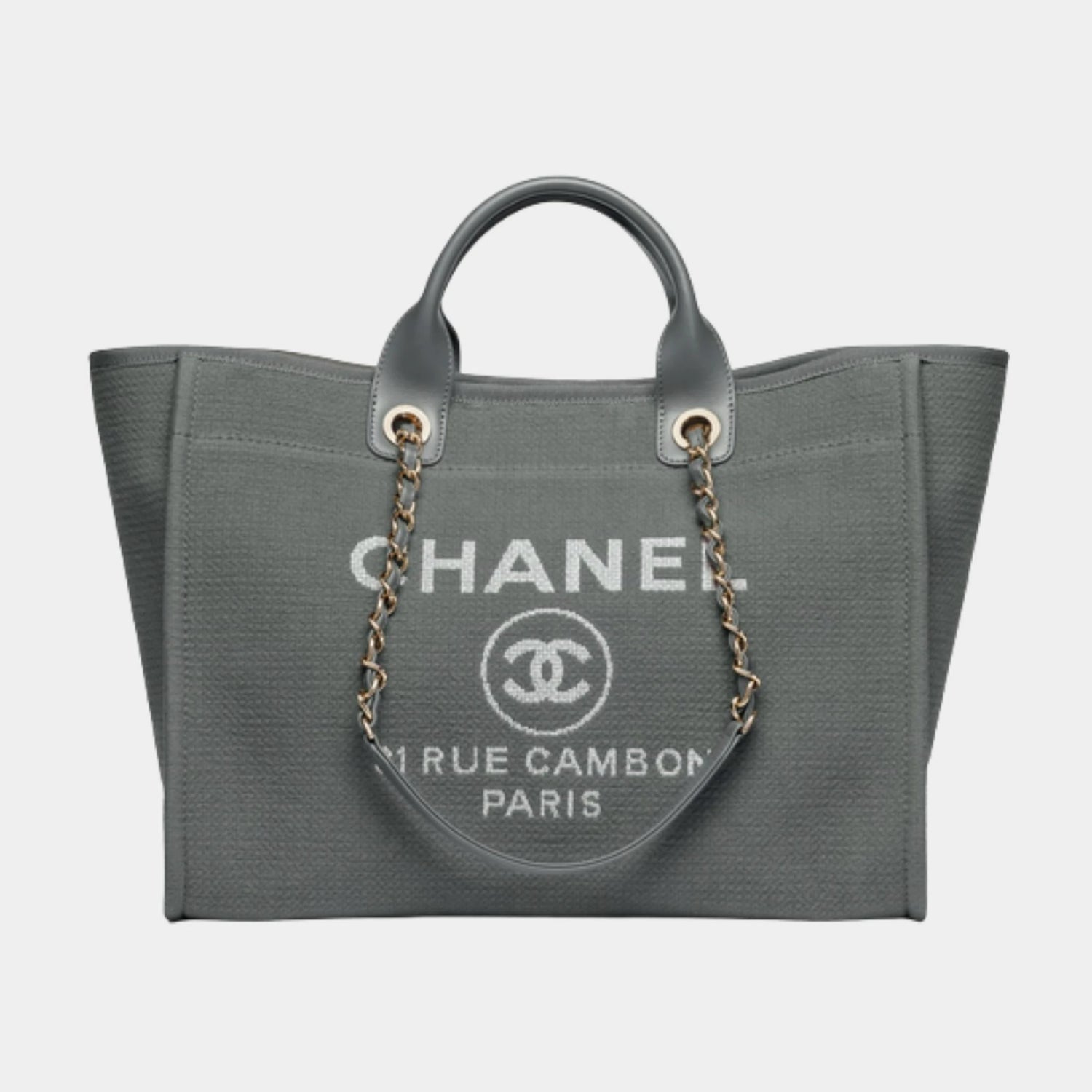 Chanel Large Tote Bag , canvas dark grey, front