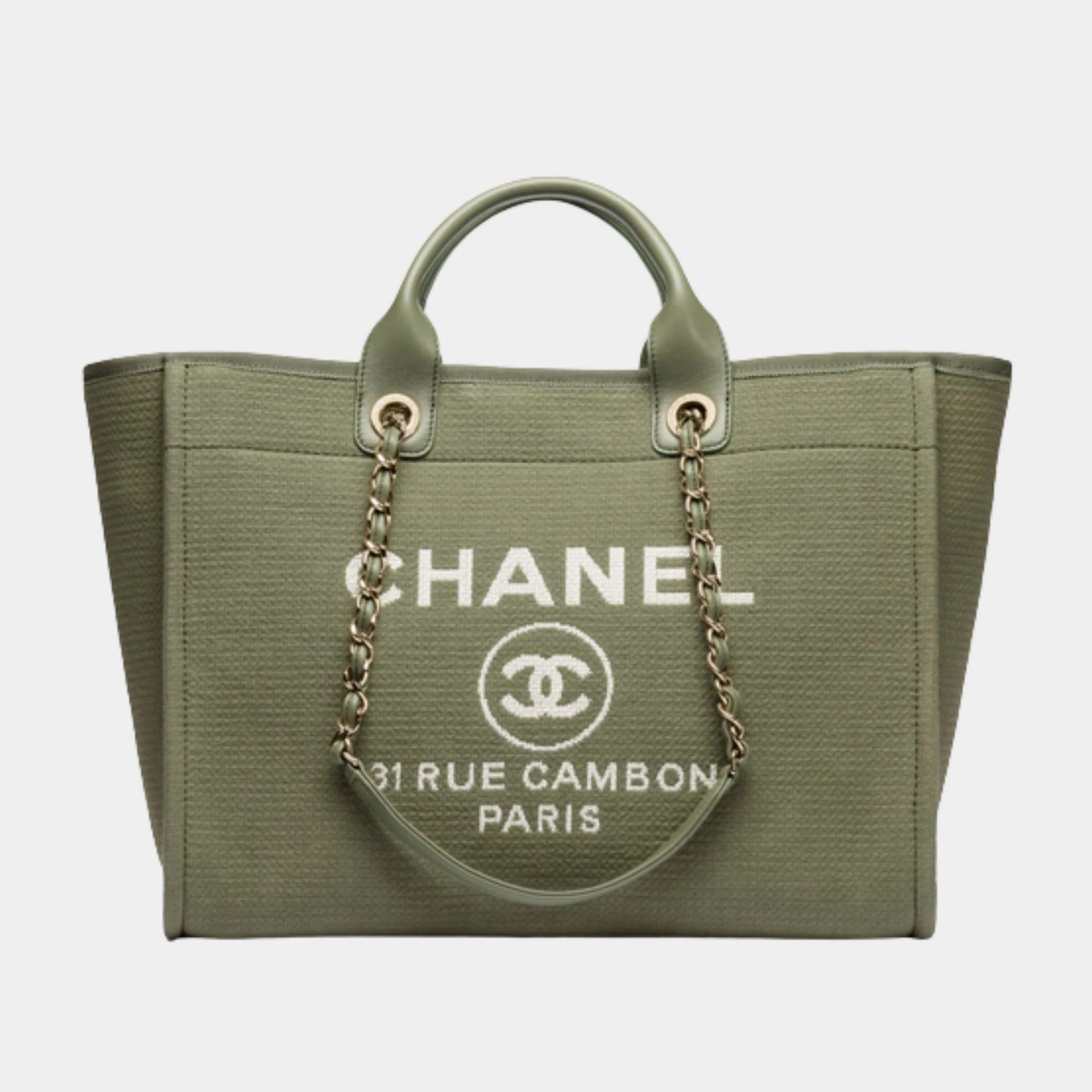 Chanel Large Tote Bag , canvas green, front