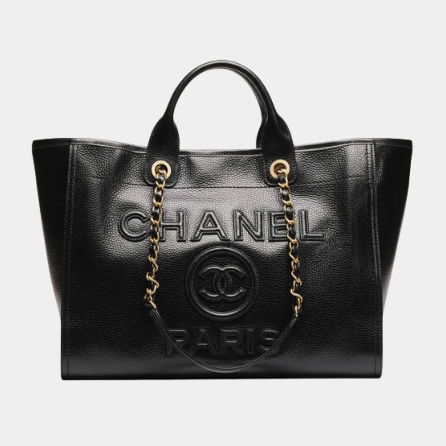 Chanel Large Tote Bag , grained calksin black, front