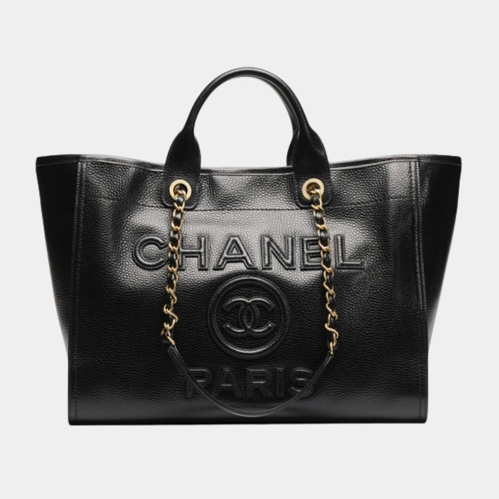 Chanel Large Tote Bag , grained calksin black, front