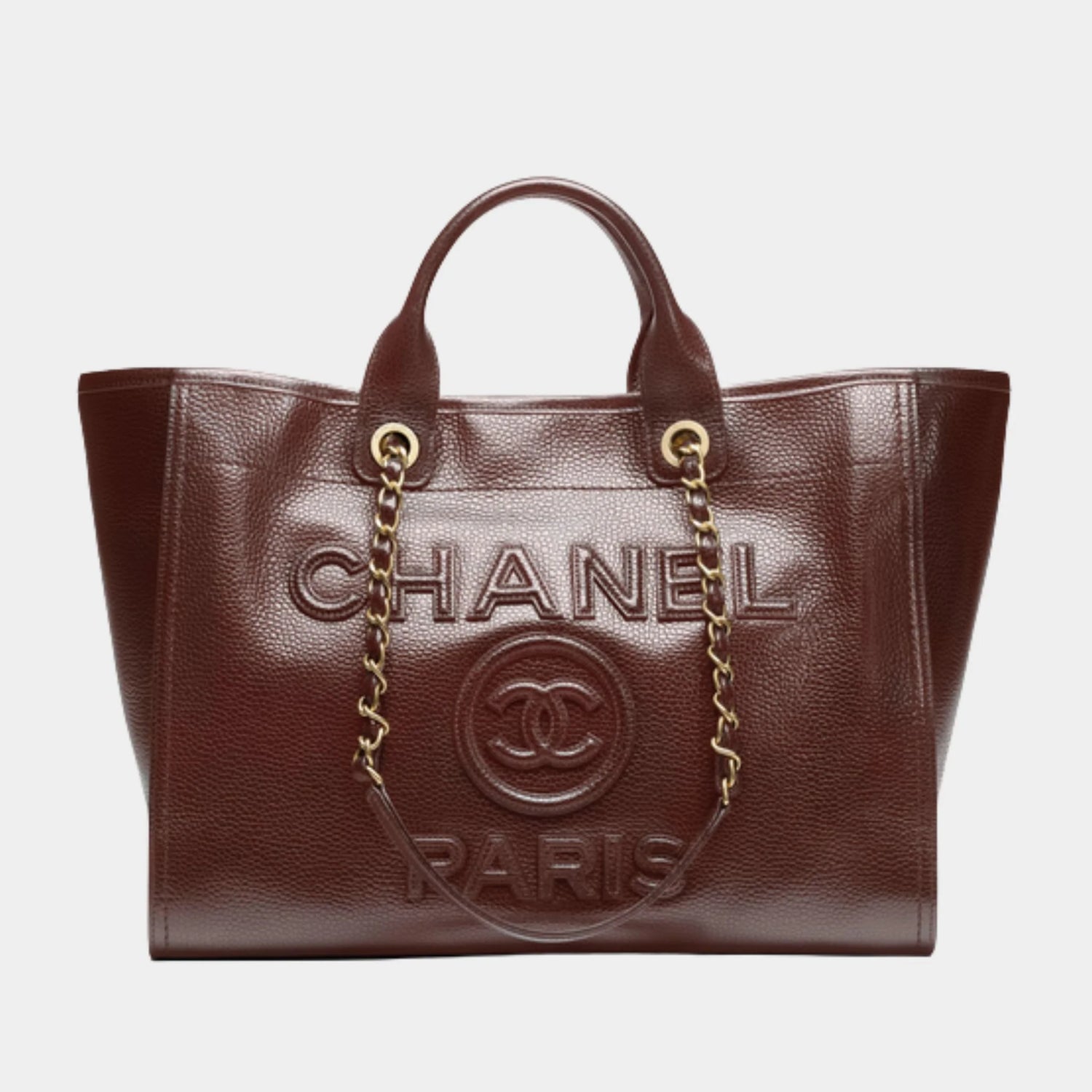 Chanel Large Tote Bag , grained calksin Dark Brown, front