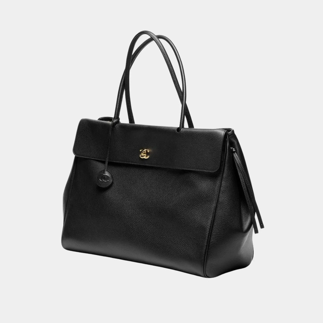 Chanel Large Tote in Black Grained Calfskin & Gold-Tone Metal, Black, Front