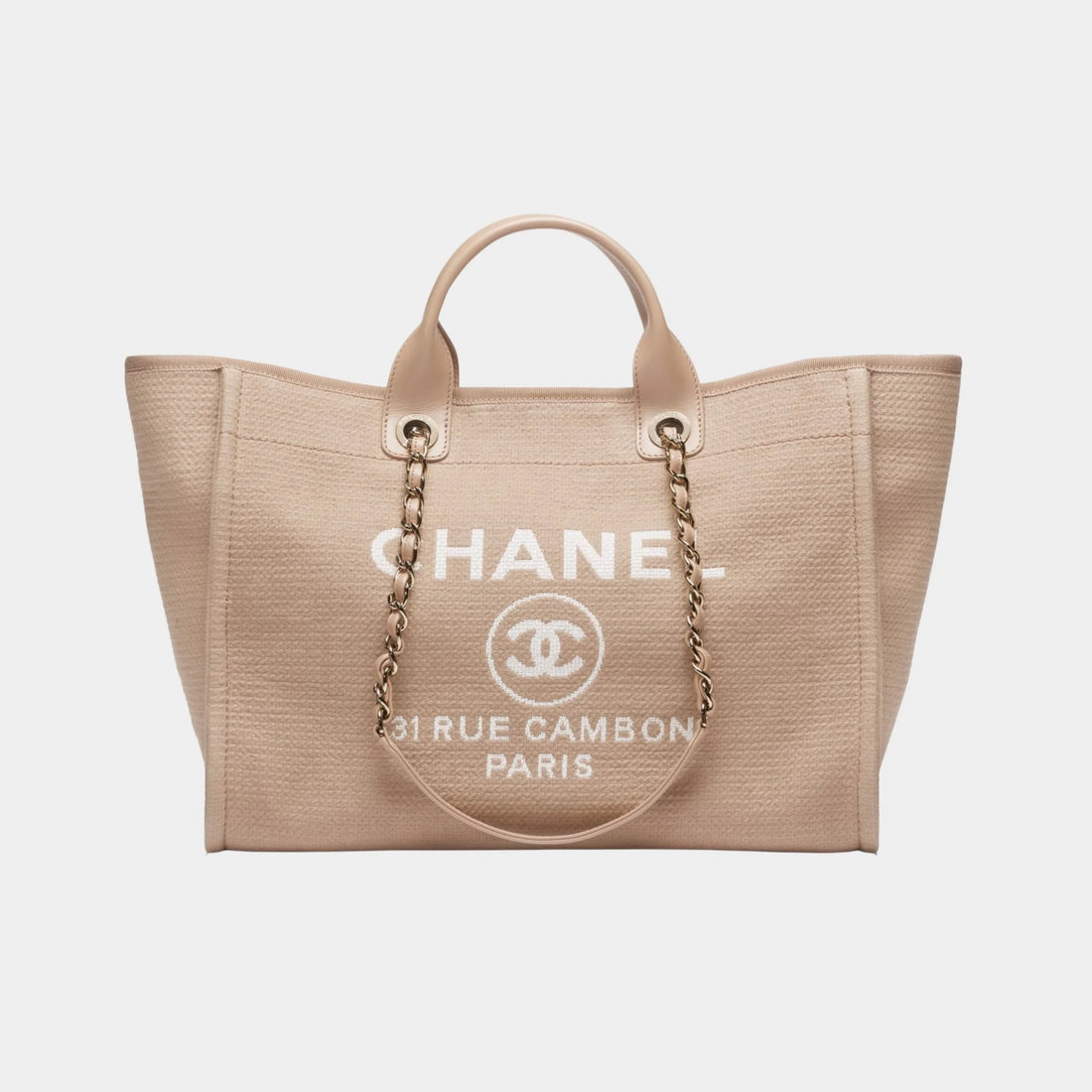 Chanel Large Tote Canvas & Gold Tone Metal Dark Beige, Front