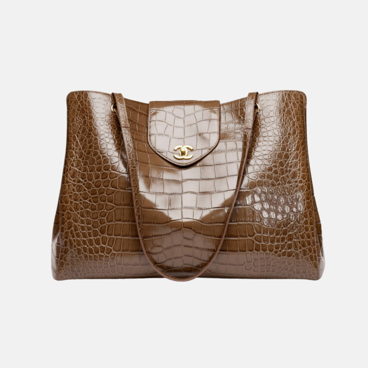 Large Tote Crocodile Embossed Calfskin in Brown