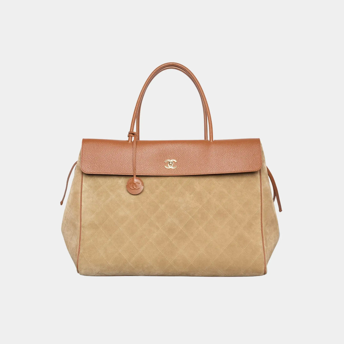 Chanel Large Tote in Suede &amp; Grained Calfskin, Dark Beige, Camel, Front