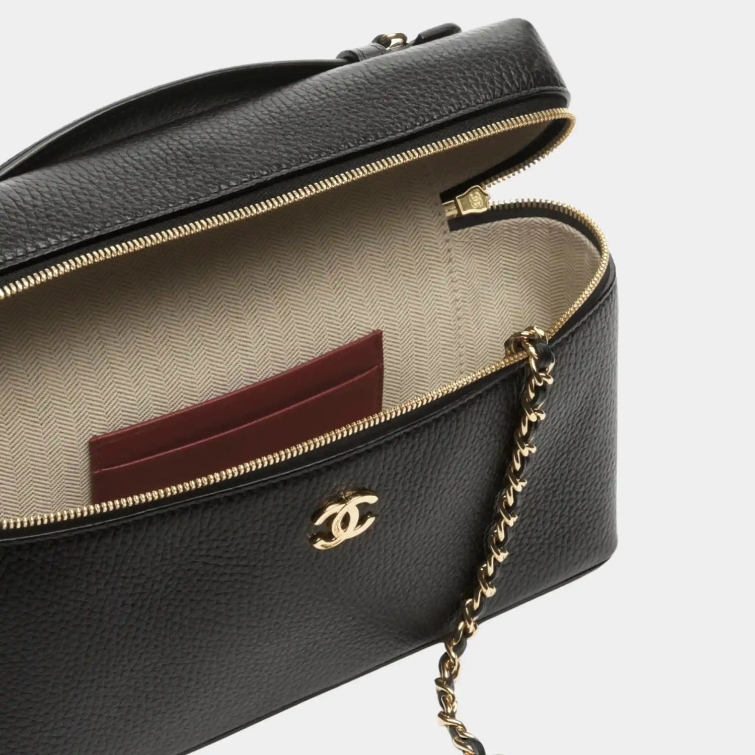 Chanel Large Vanity with chain in Black Grained Calfskin, Top
