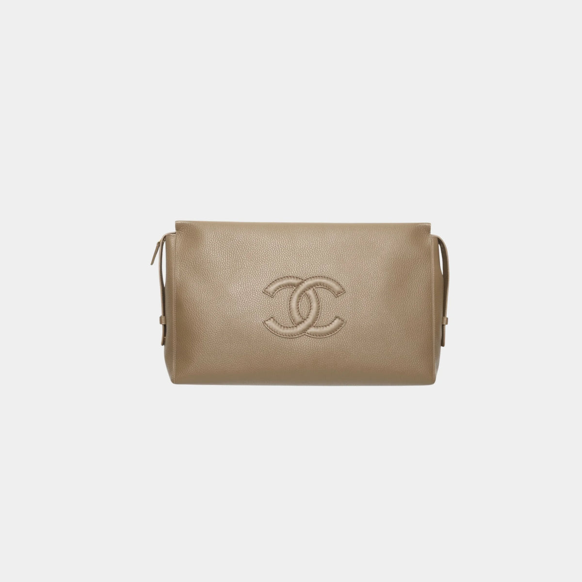 Large Zipped Pouch in Dark Khaki Grained Calfskin