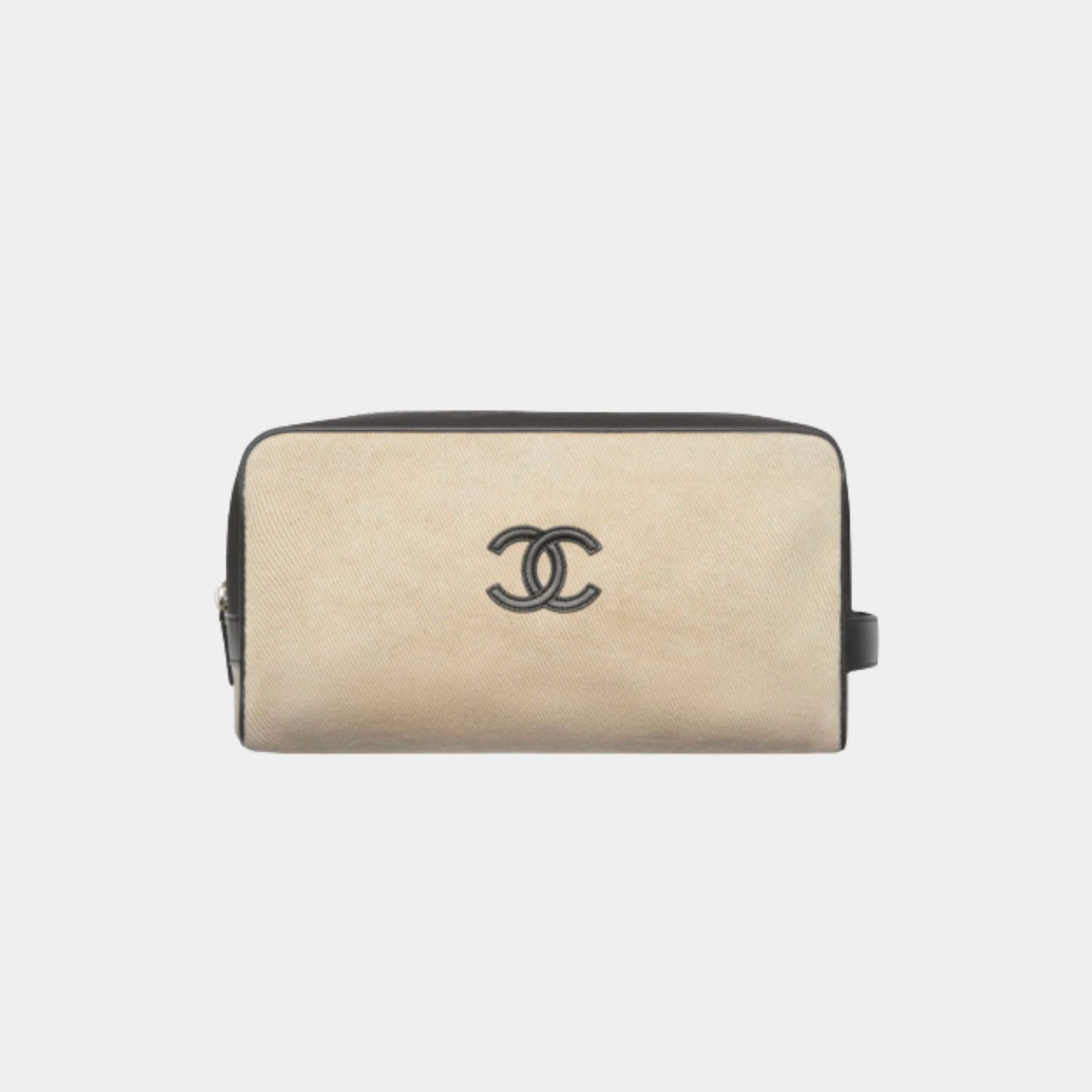 Large Zippered Pouch Canvas Calfskin &amp; Silver-Plated Metal