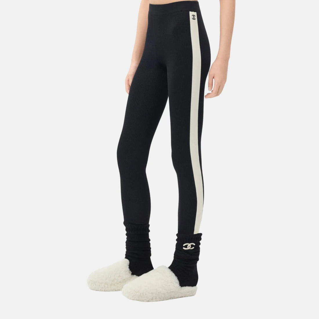 Chanel Leggings Wool Cashmere in Black and White