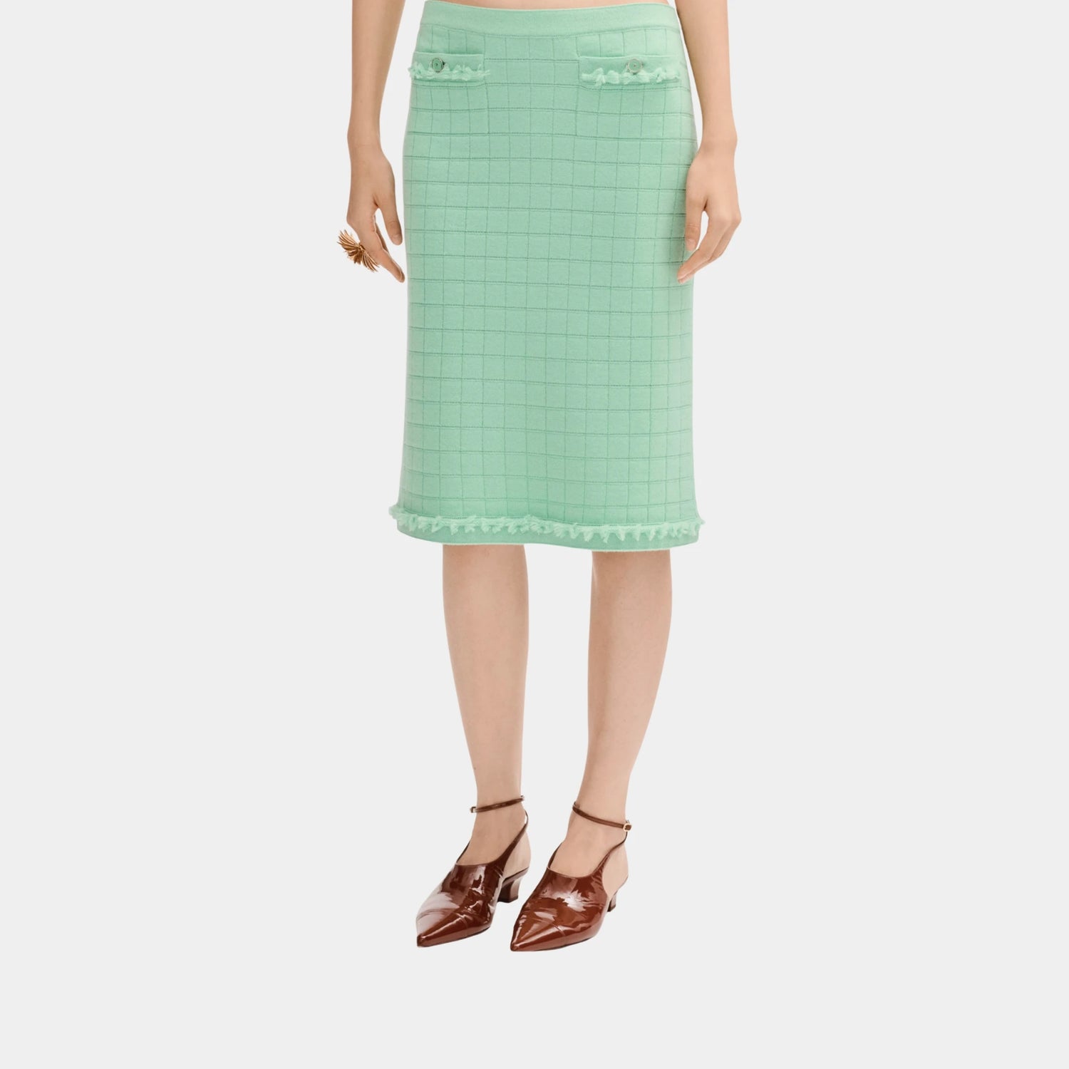 Chanel Light Green Skirt in Cashmere, Front