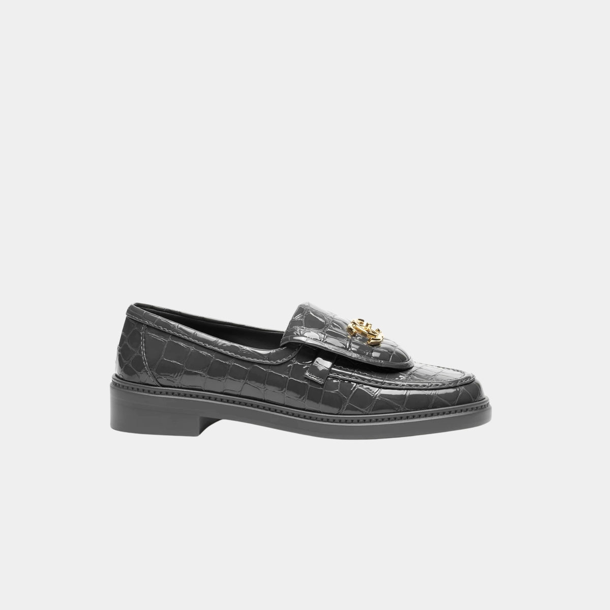 Loafers Crocodile Embossed Patent Calfskin Dark Grey