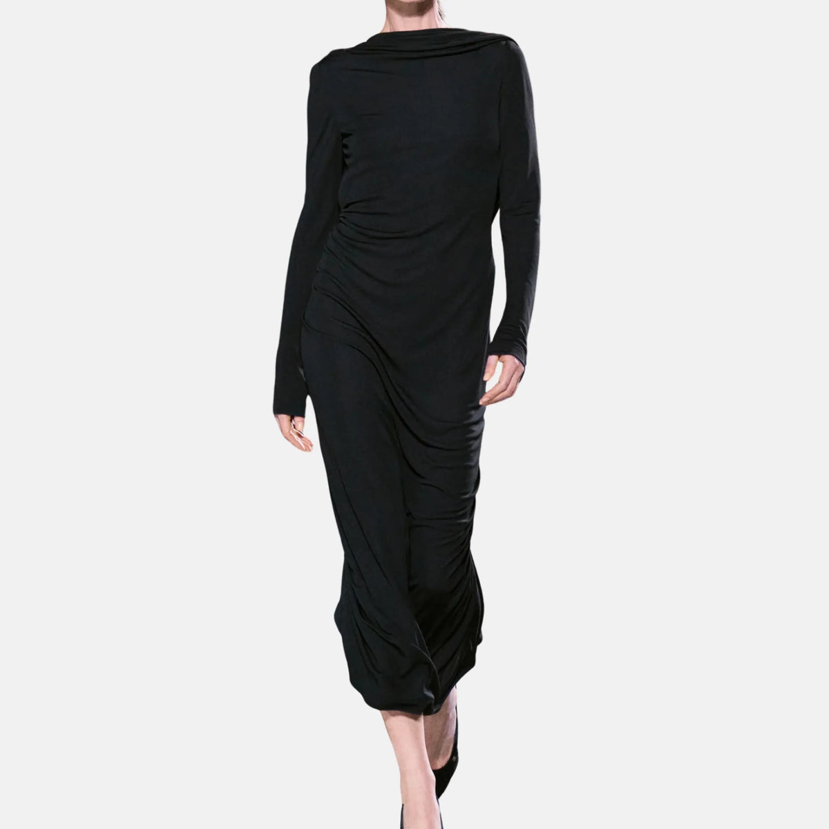 Long Black Dress in Mixed Fibres