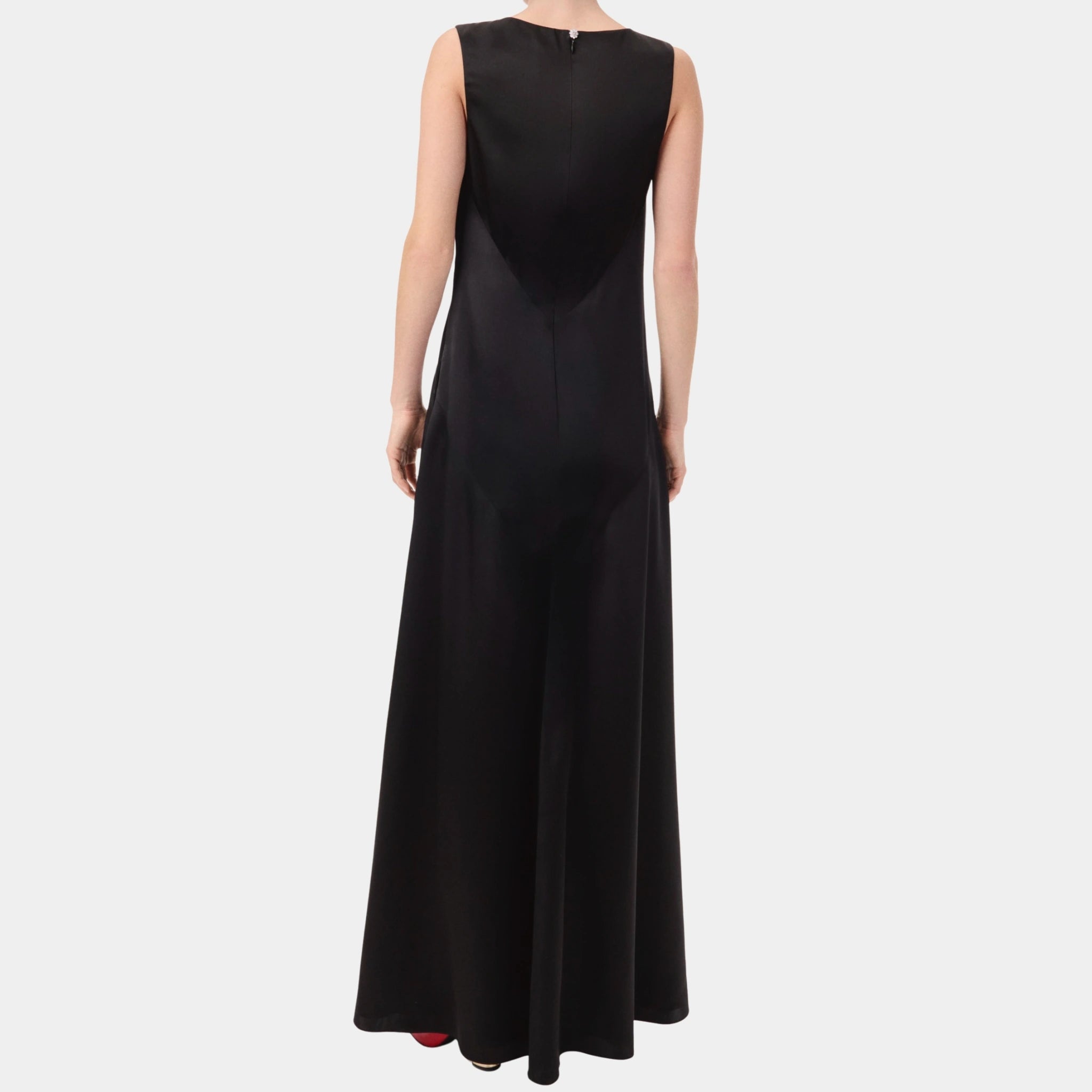 Chanel Long Dress in Black Silk Satin, Back