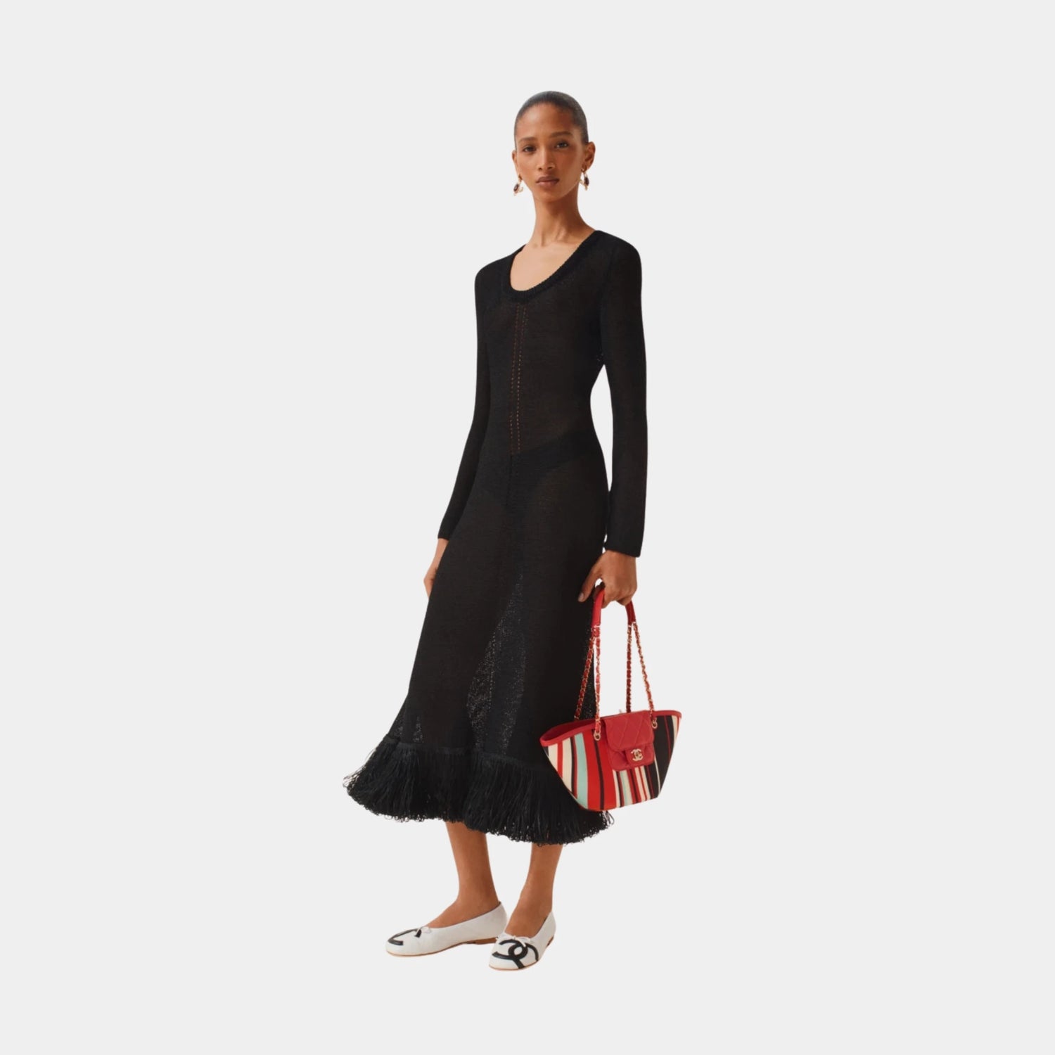 Chanel Long Dress in Black Mixed Fibres, Front