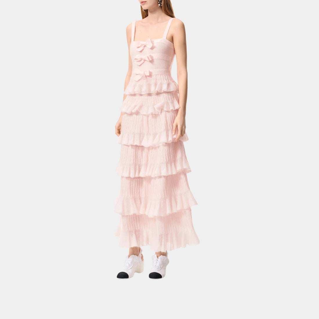 Chanel Long Dress in Mohair and Silk, Light Pink, Front