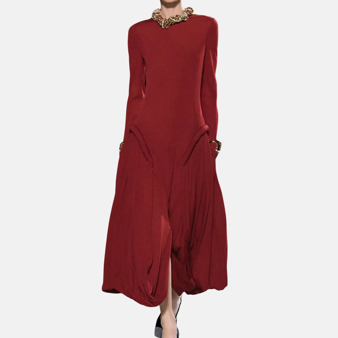 Chanel Long Dress Mixed Fibres in Garnet Red