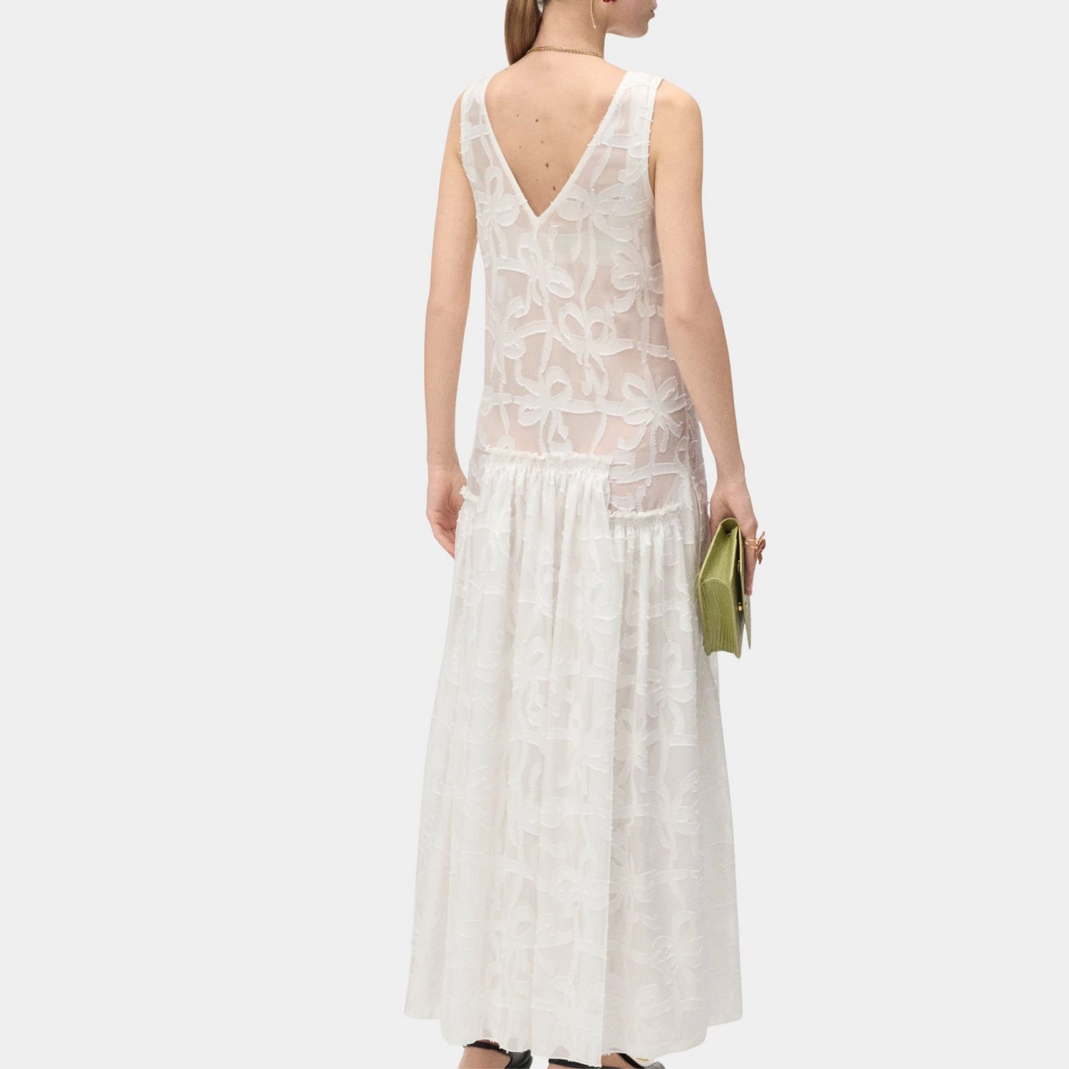 Chanel Long Dress Silk &amp; Cotton White