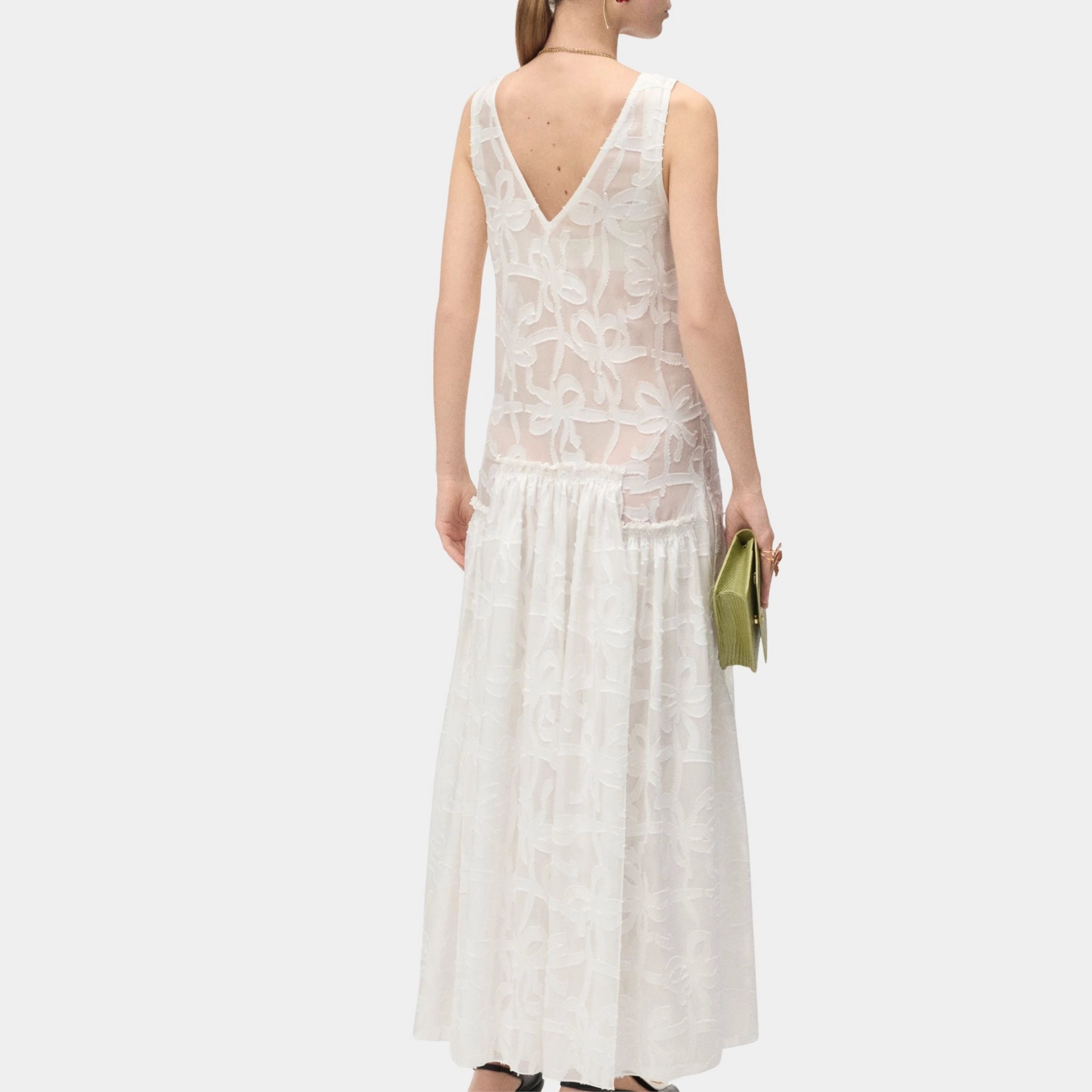 Chanel Long Dress Silk &amp; Cotton White