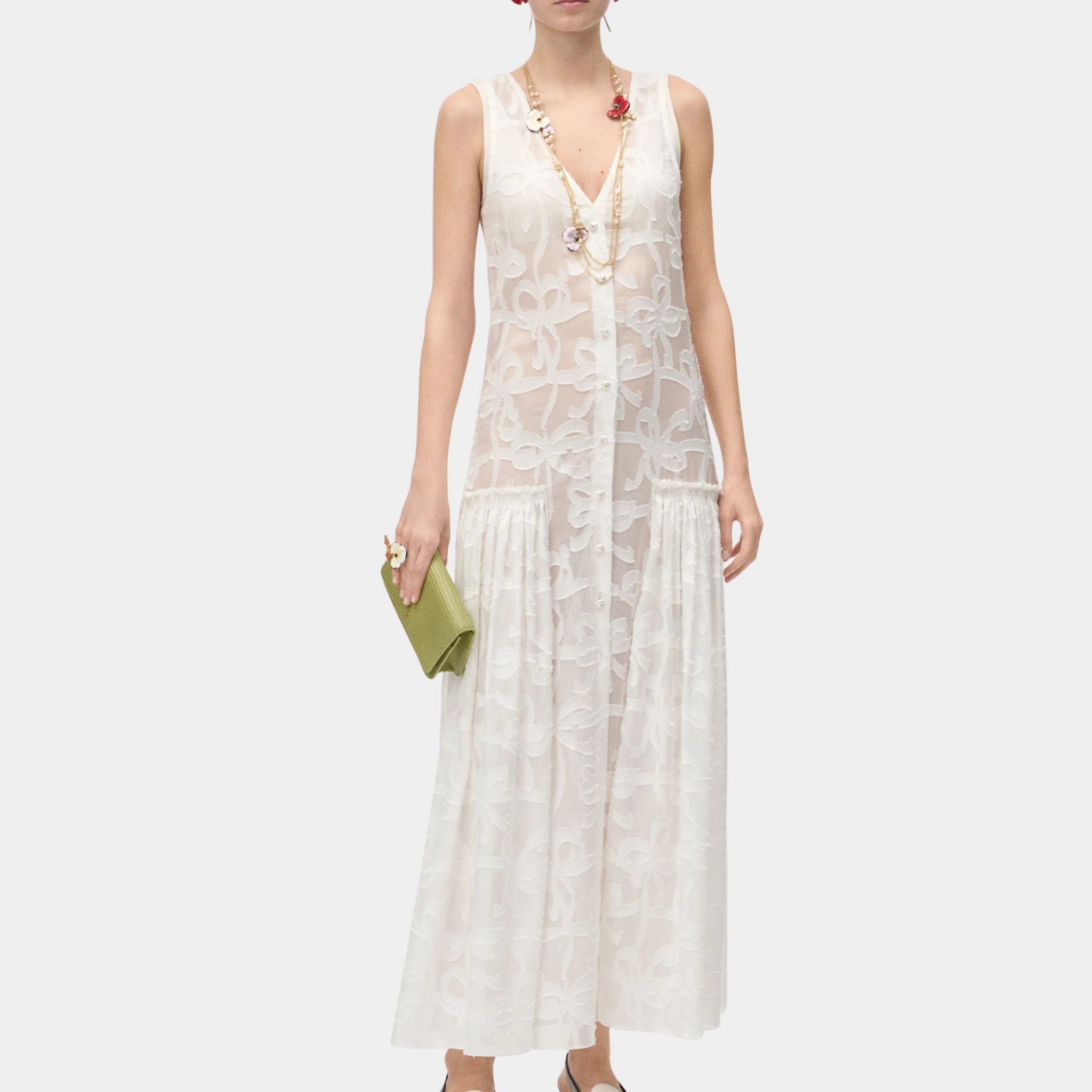Chanel Long Dress Silk &amp; Cotton White